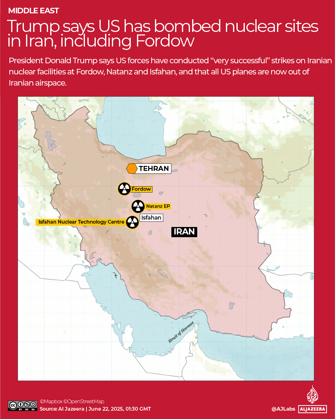 A graphic shows the sites struck by US attacks in Iran