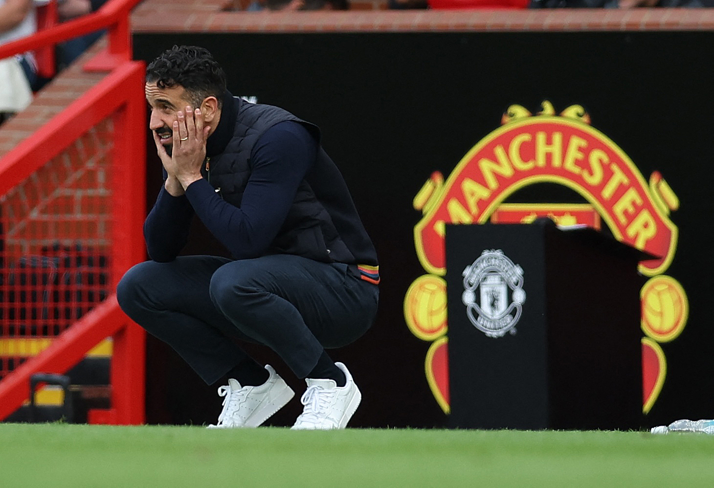 Football - Premier League - Manchester United v Aston Villa - Old Trafford, Manchester, Britain - May 25, 2025 Manchester United manager Ruben Amorim reacts
