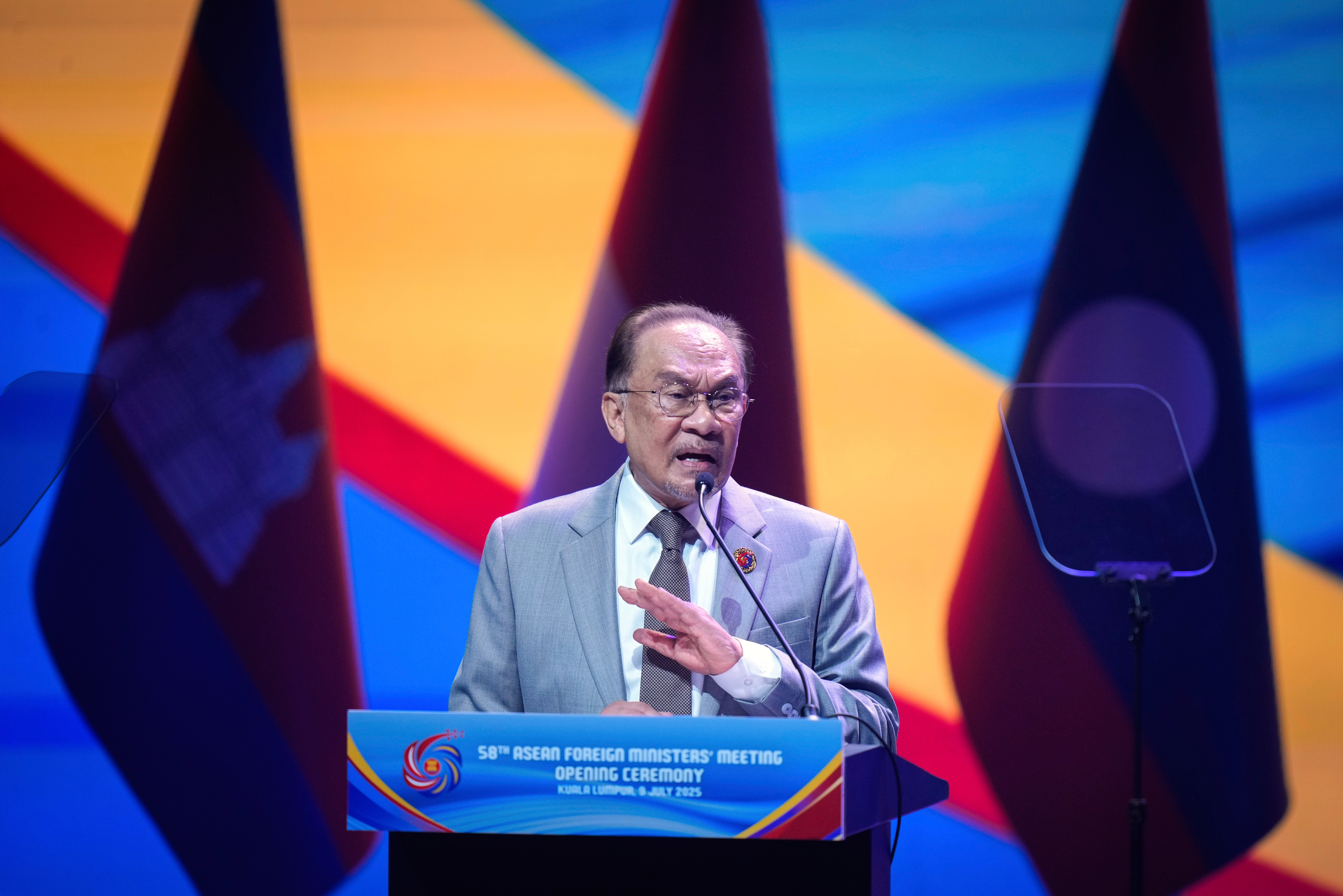 Malaysia's Prime Minister Anwar Ibrahim delivers his keynote address.