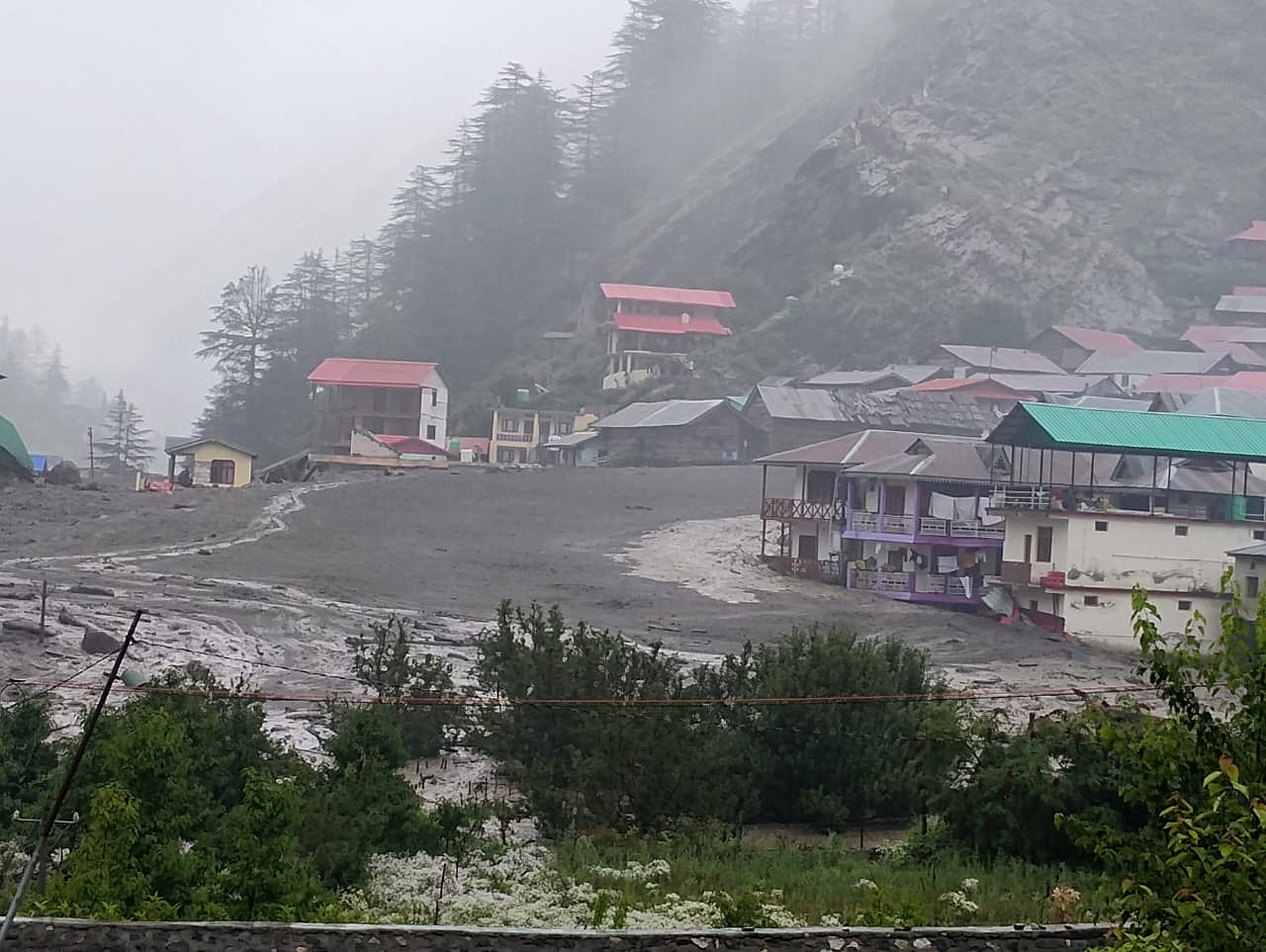 Damage after a cloudburst triggered a mudslide near Harsil, Uttarkashi, Uttarakhand, northern India, August 5, 2025 [Handout via the State Disaster Response Force (SDRF)]