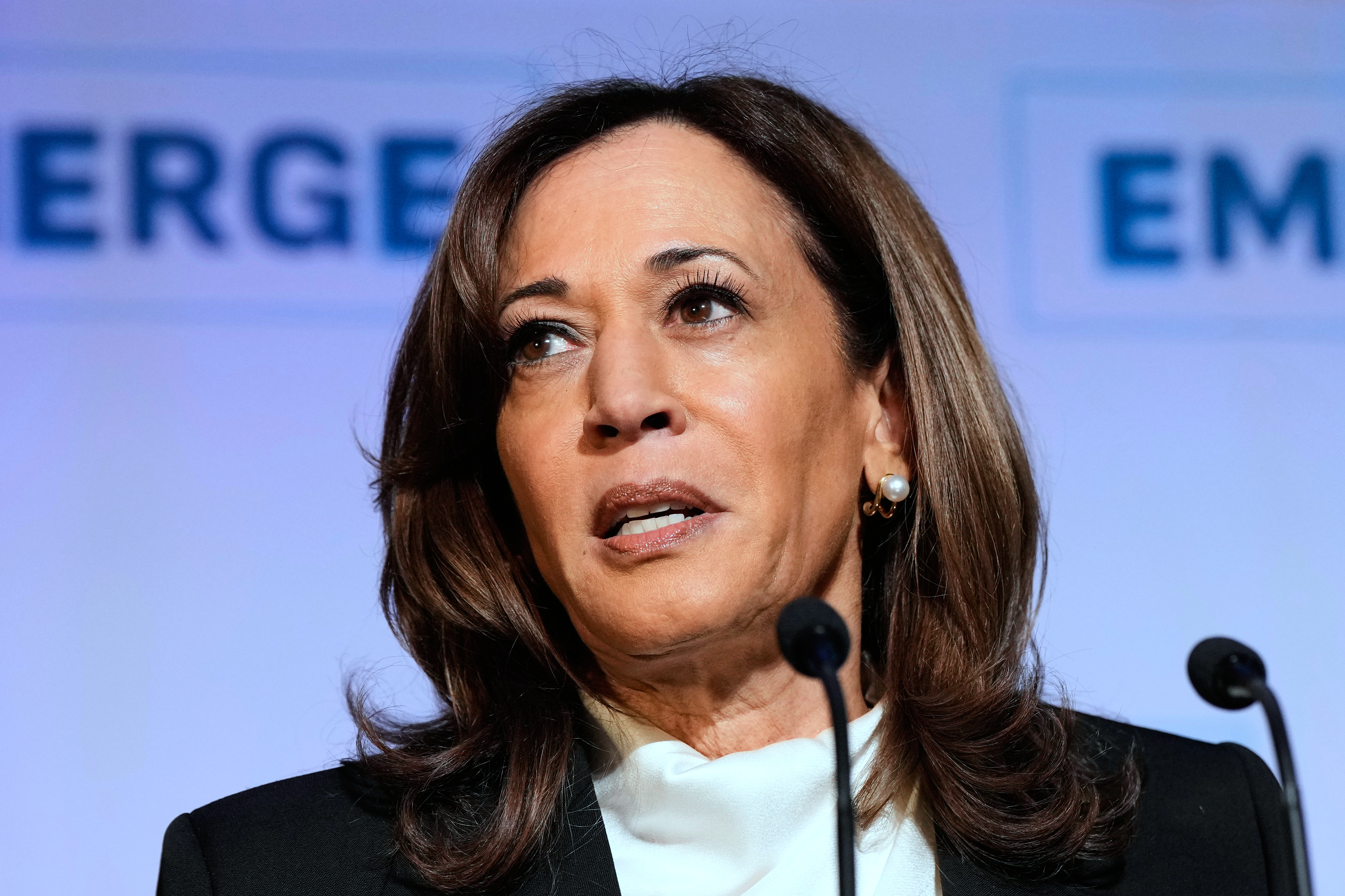 Kamala Harris delivers a speech.