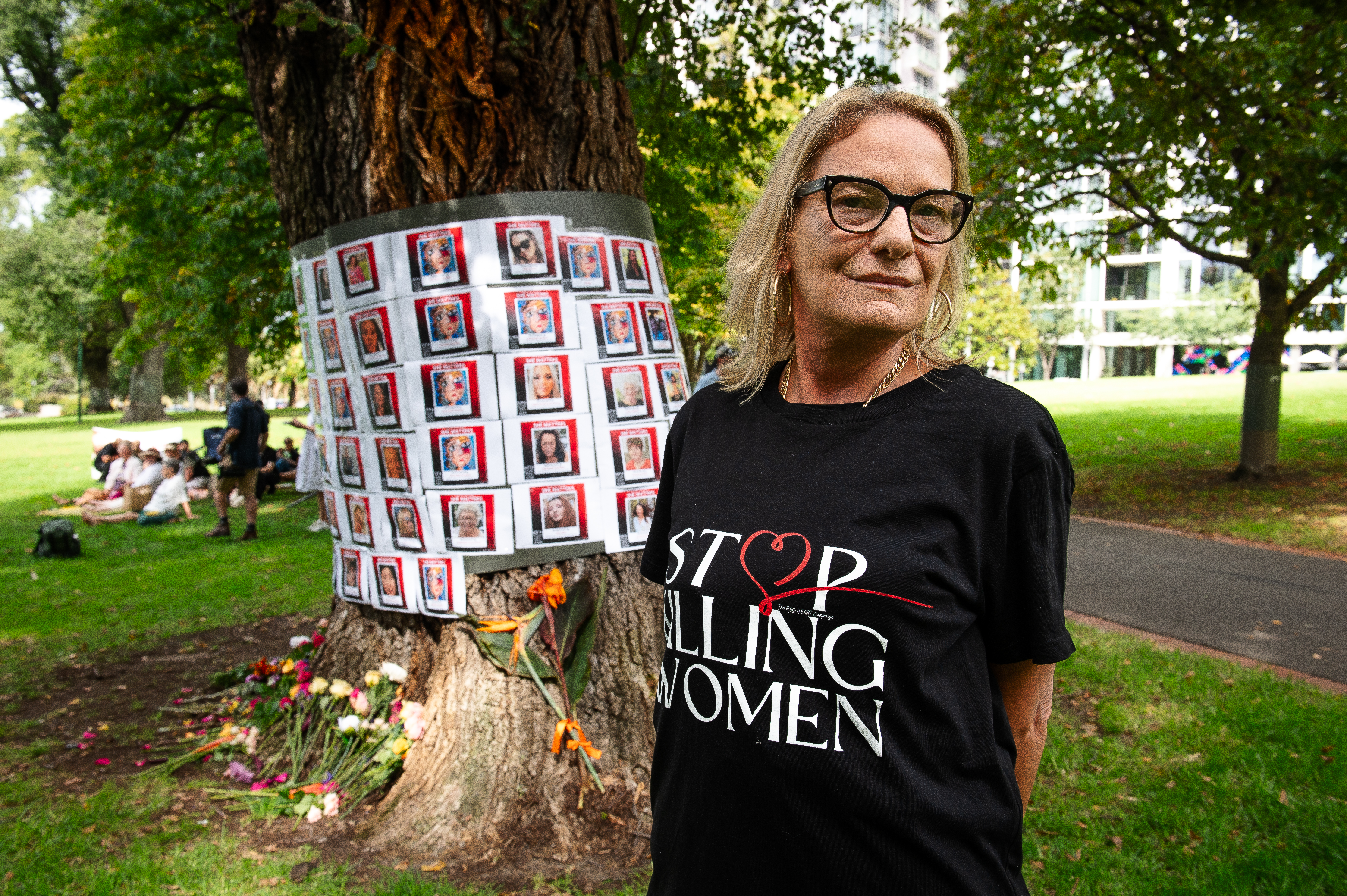 Kellie Carter-Bell, a survivor of domestic violence and speaker at the Stop Killing Women protest in Melbourne. She told Al Jazeera