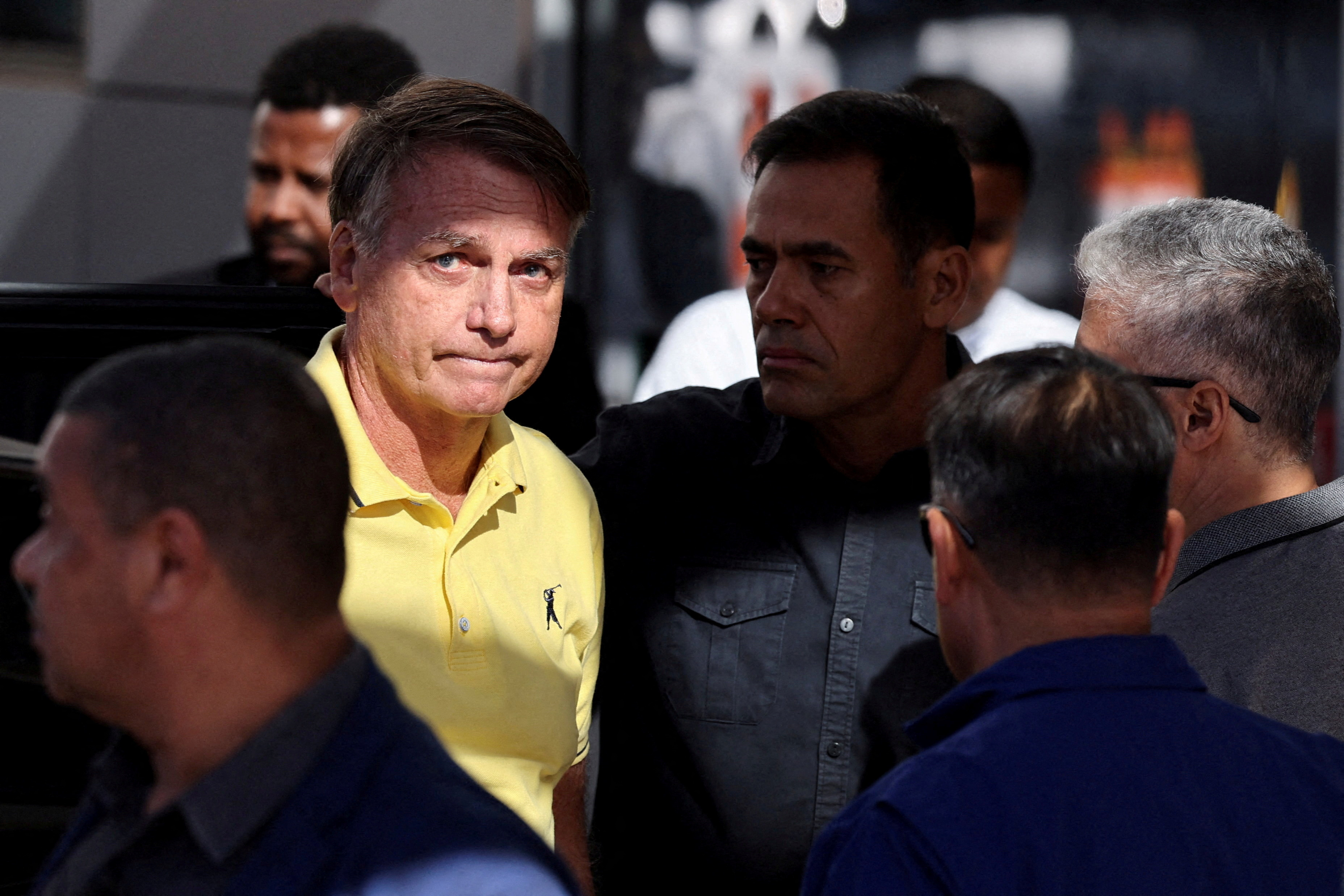 Brazil's former President Jair Bolsonaro arrives at a hospital for medical examinations, authorized by Supreme Court Justice Alexandre de Moraes, leaving the house arrest as he awaits trial after being accused of plotting a coup following his electoral defeat, in Brasilia, Brazil, August 16, 2025.