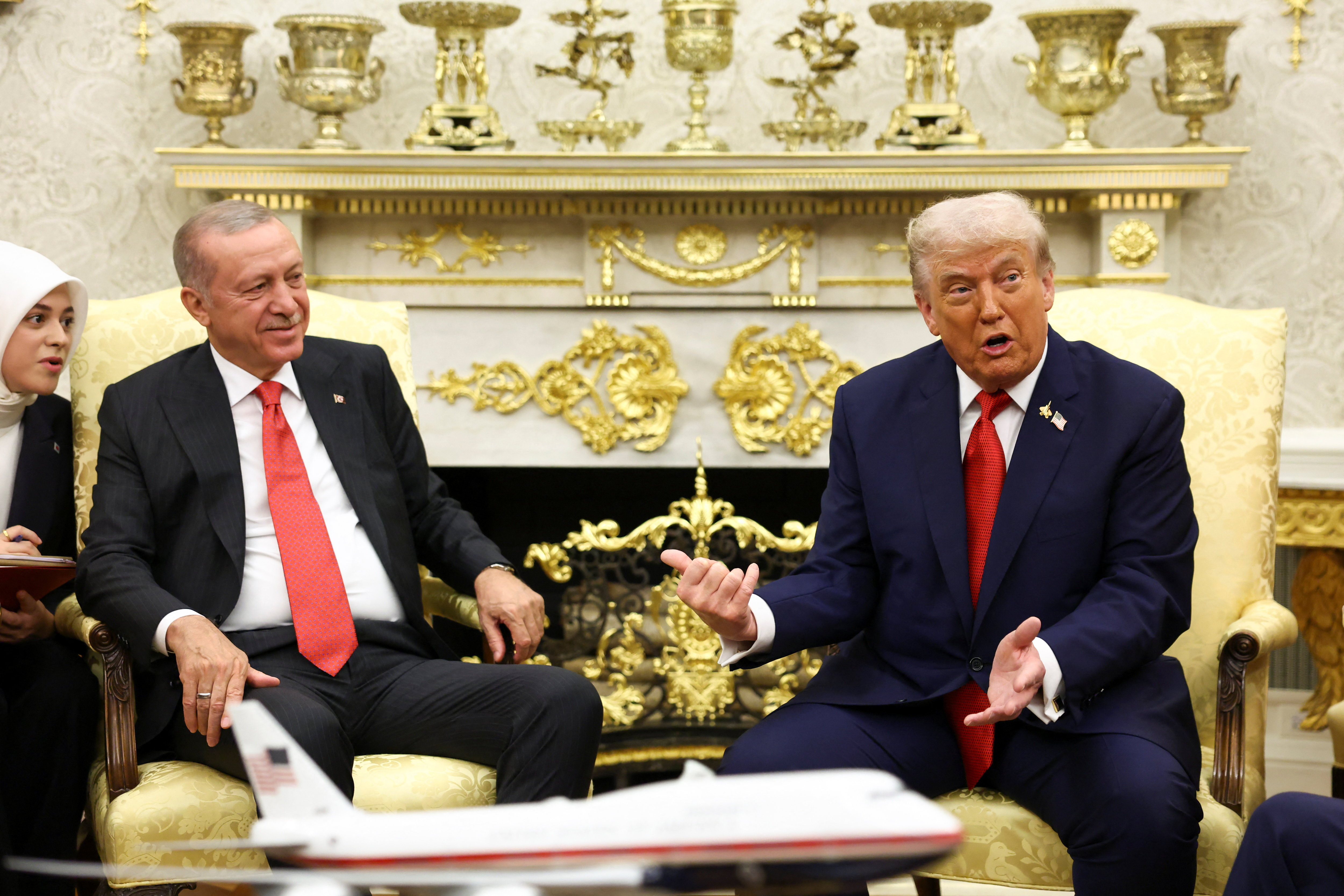 U.S. President Donald Trump speaks during a meeting with Turkey's President Recep Tayyip Erdogan [Kevin Lamarque/Reuters]