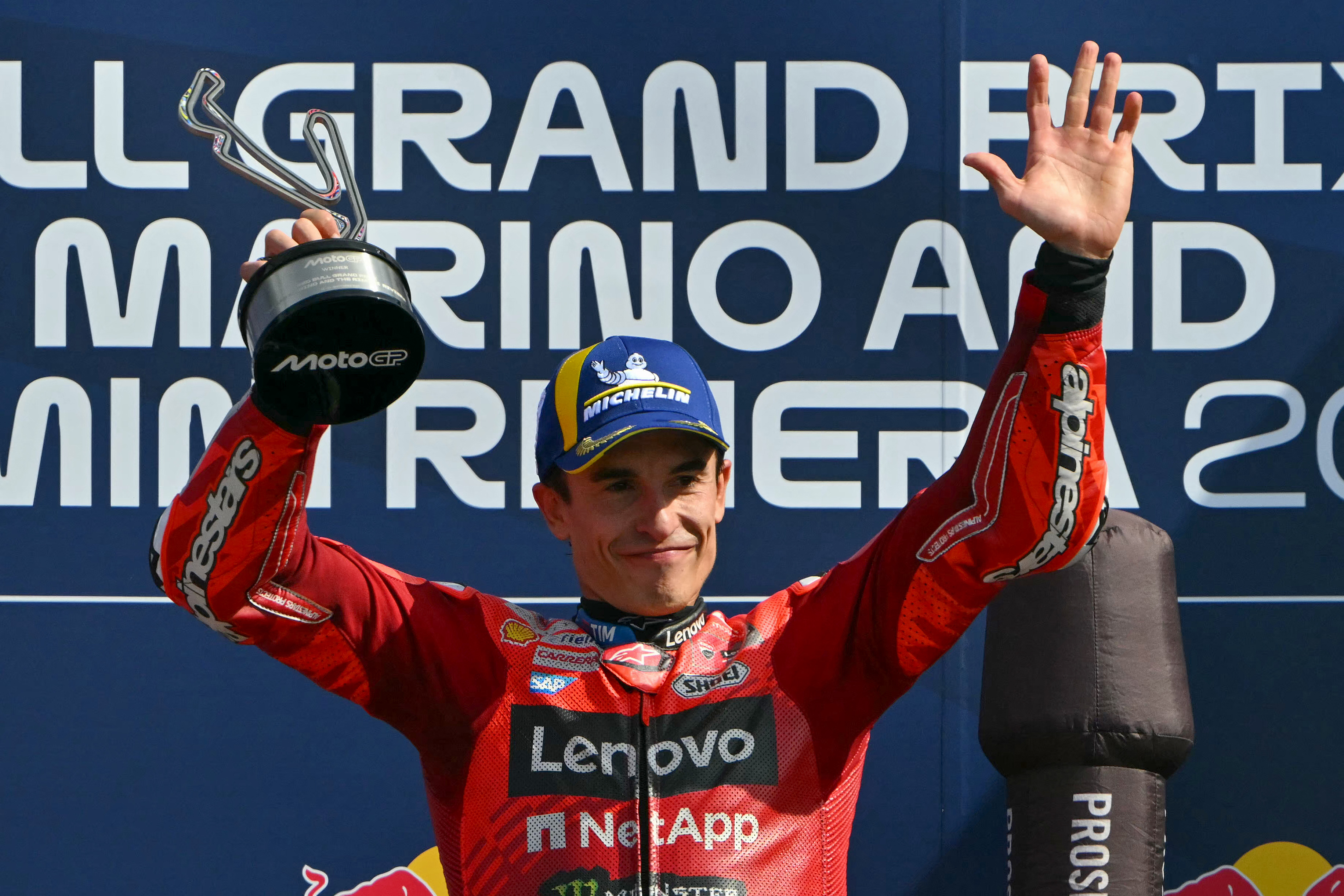 Marc Marquez reacts.