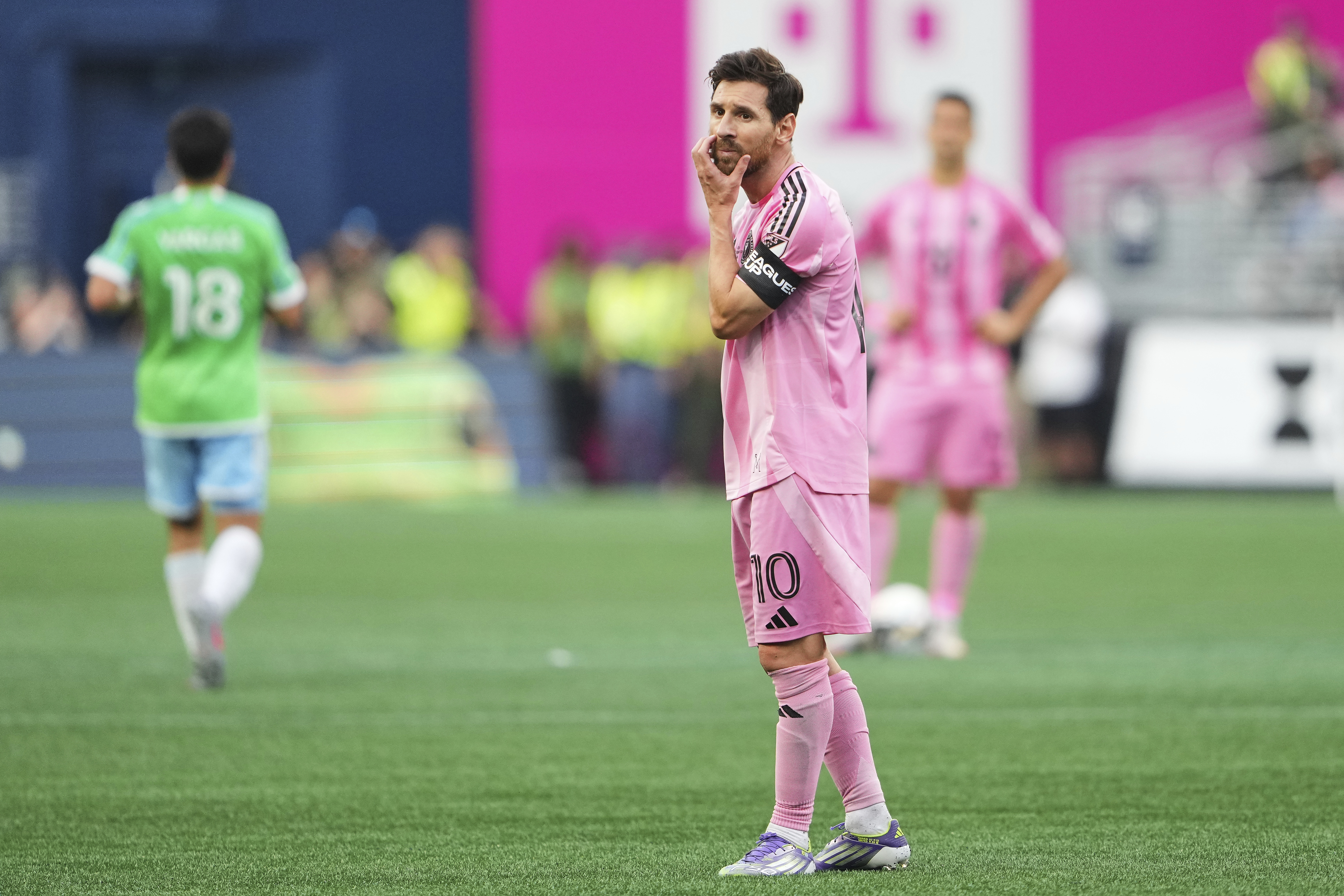 Lionel Messi reacts.