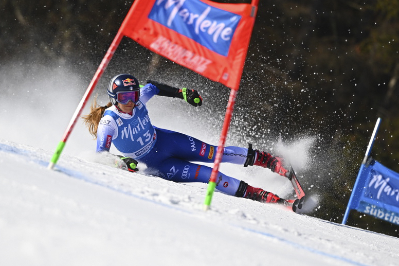 taly's Sofia Goggia crashes in January during an alpine ski, women's World Cup Giant Slalom, in Plan de Corones, Italy