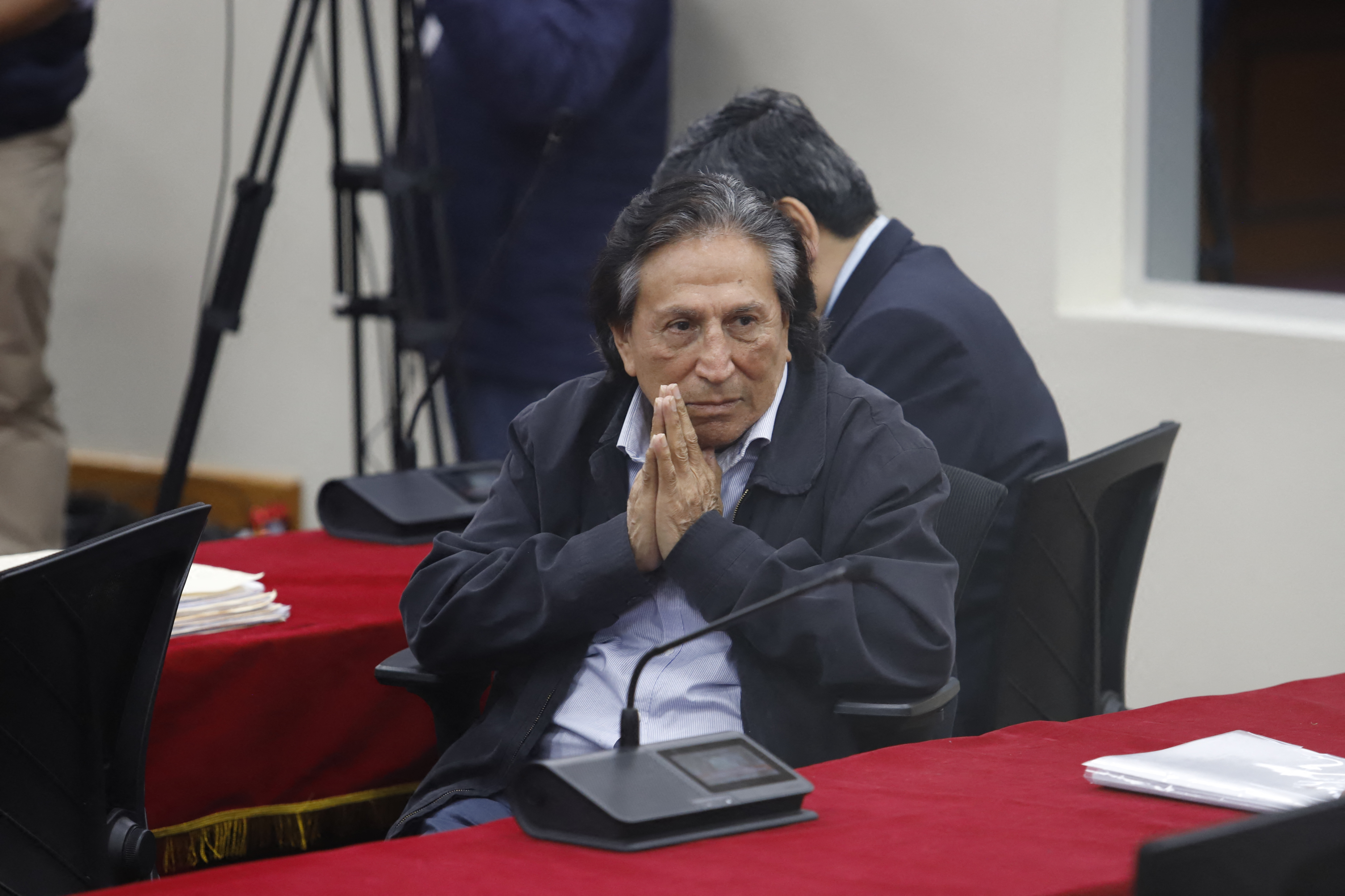 (FILES) Former Peruvian President (2001-2006) Alejandro Toledo, 78, gestures during a court hearing in Lima on October 21, 2024.