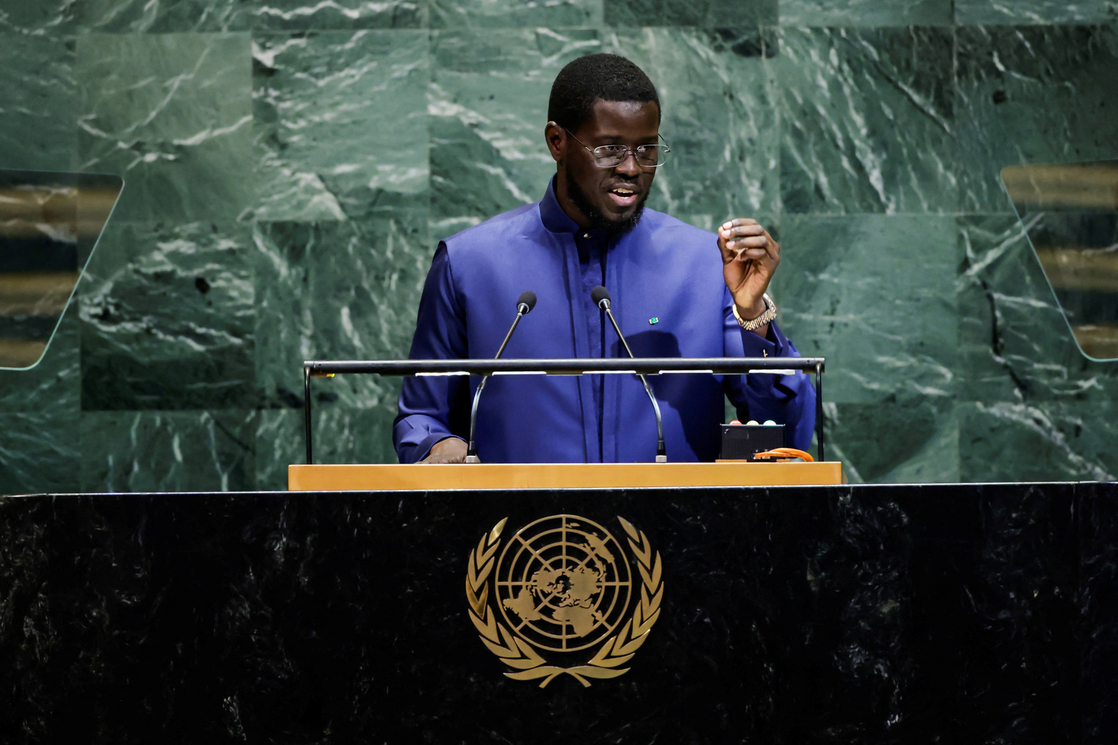 Senegal&#039;s President Bassirou Diomaye Faye addresses the 80th United Nations General Assembly at UN headquarters in New York, US on Sept. 24, 2025. [Eduardo Munoz/Reuters]