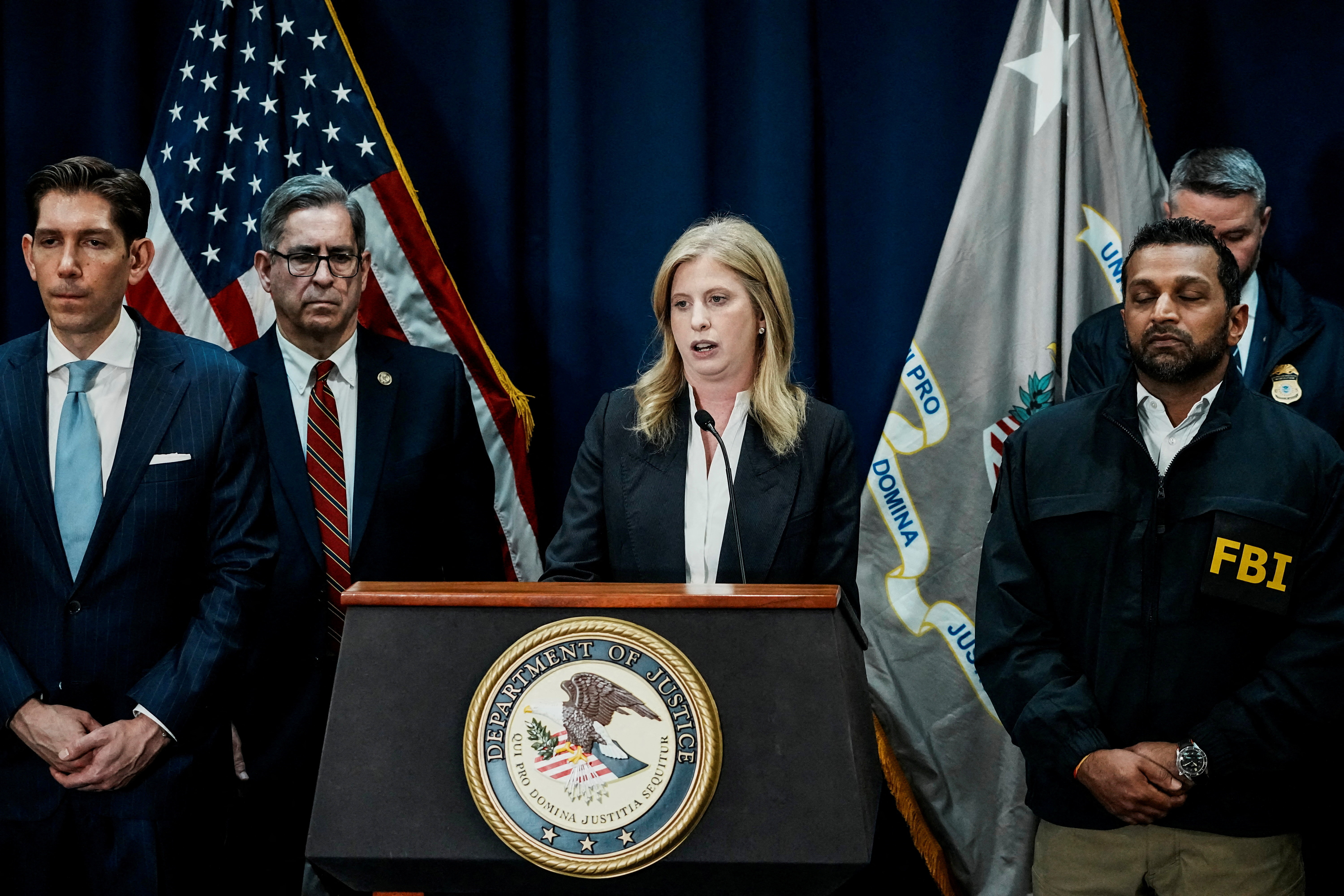 NYPD Commissioner Jessica S. Tisch speaks during a press conference related to arrests of NBA players and coaches for illegal gambling schemes, at the U.S. Attorney's Office in Brooklyn, New York