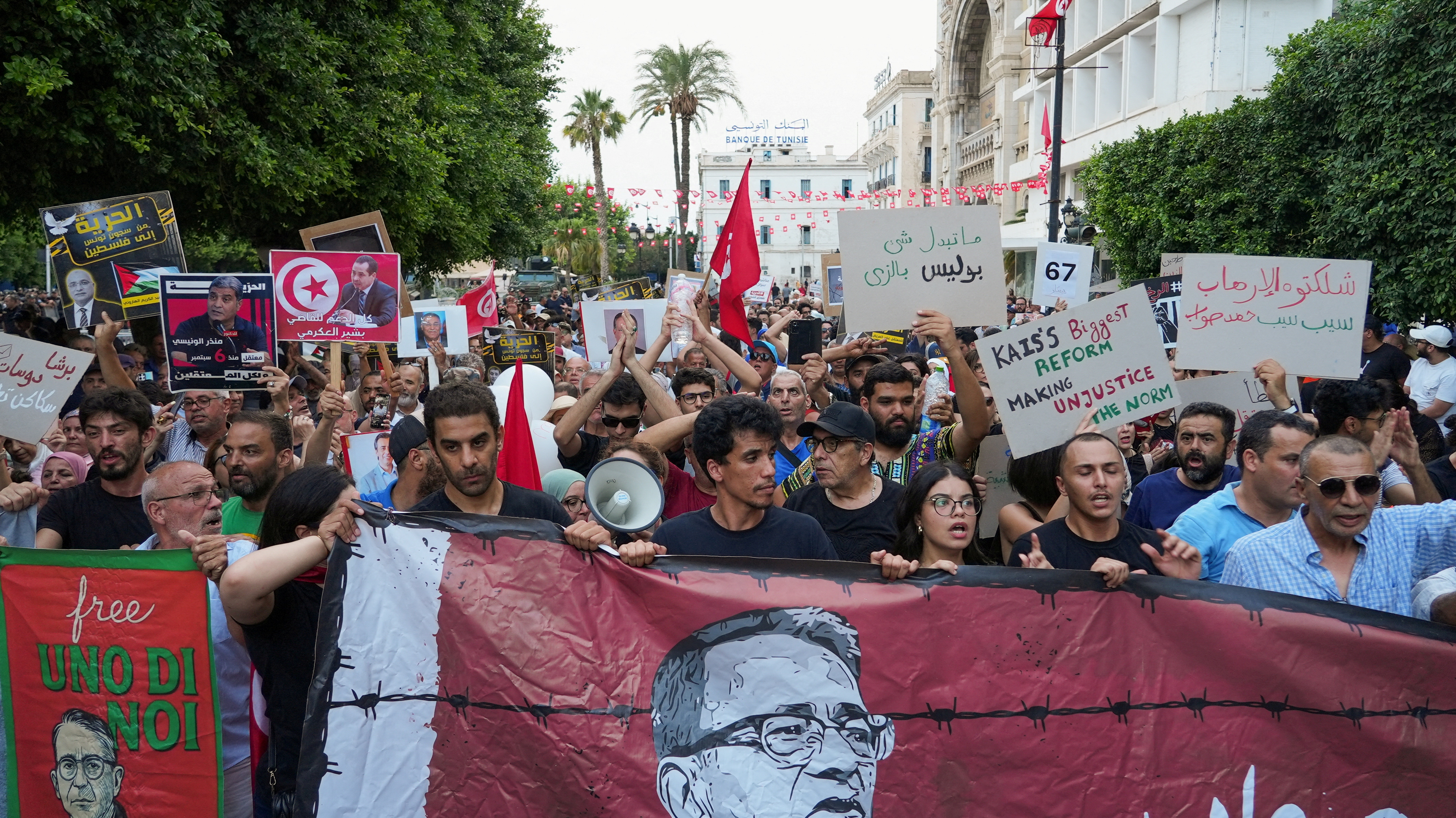 Protesters rally against Tunisian President Kais Saied in Tunis, Tunisia [File: Jihed Abidellaoui/Reuters]