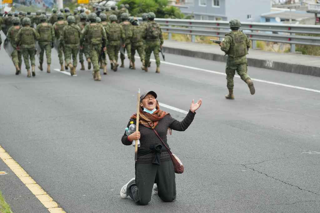 A woman shouts during a protest