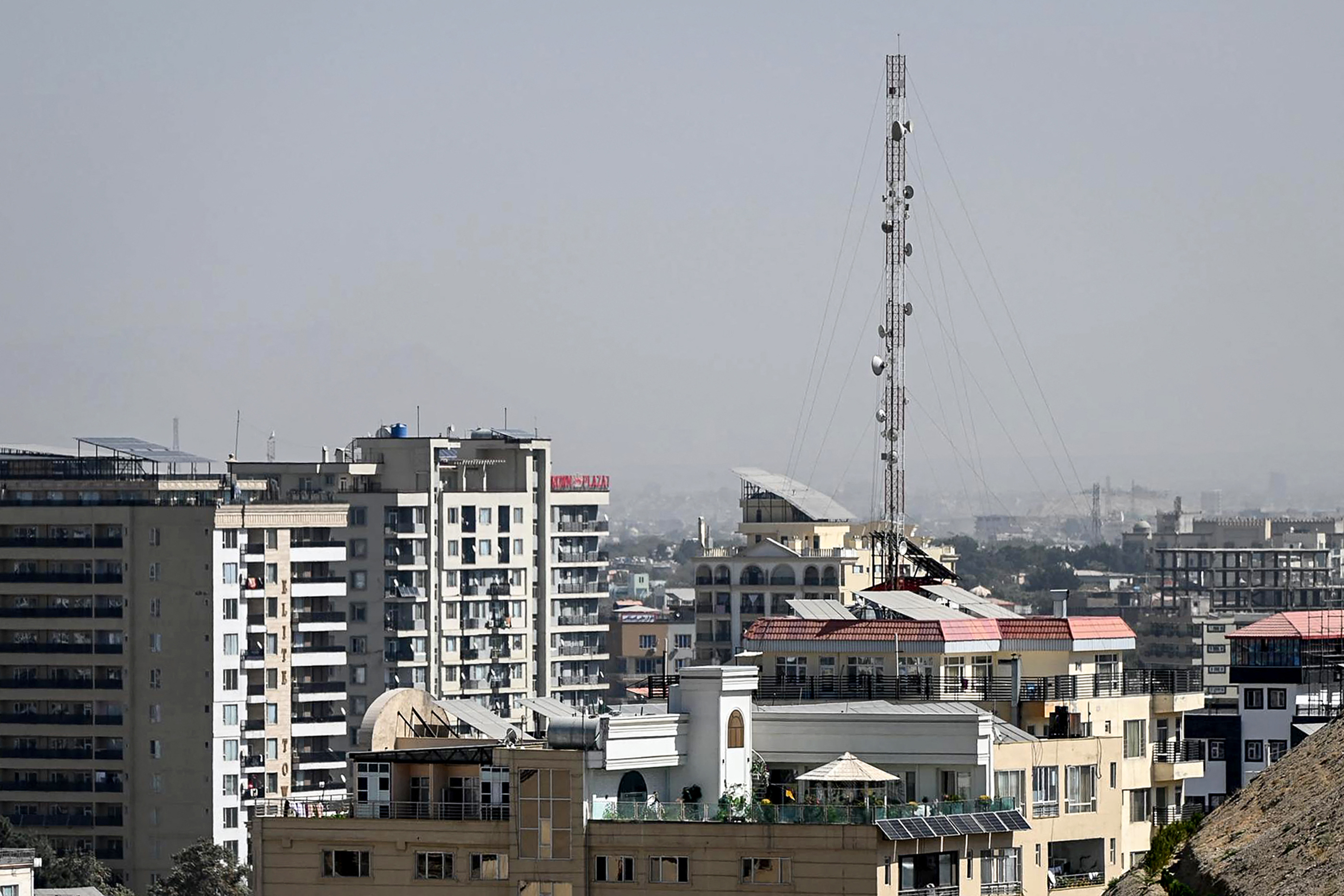 A general view shows a telecommunications antenna amid a nationwide telecom outage in Kabul on September 30, 2025.