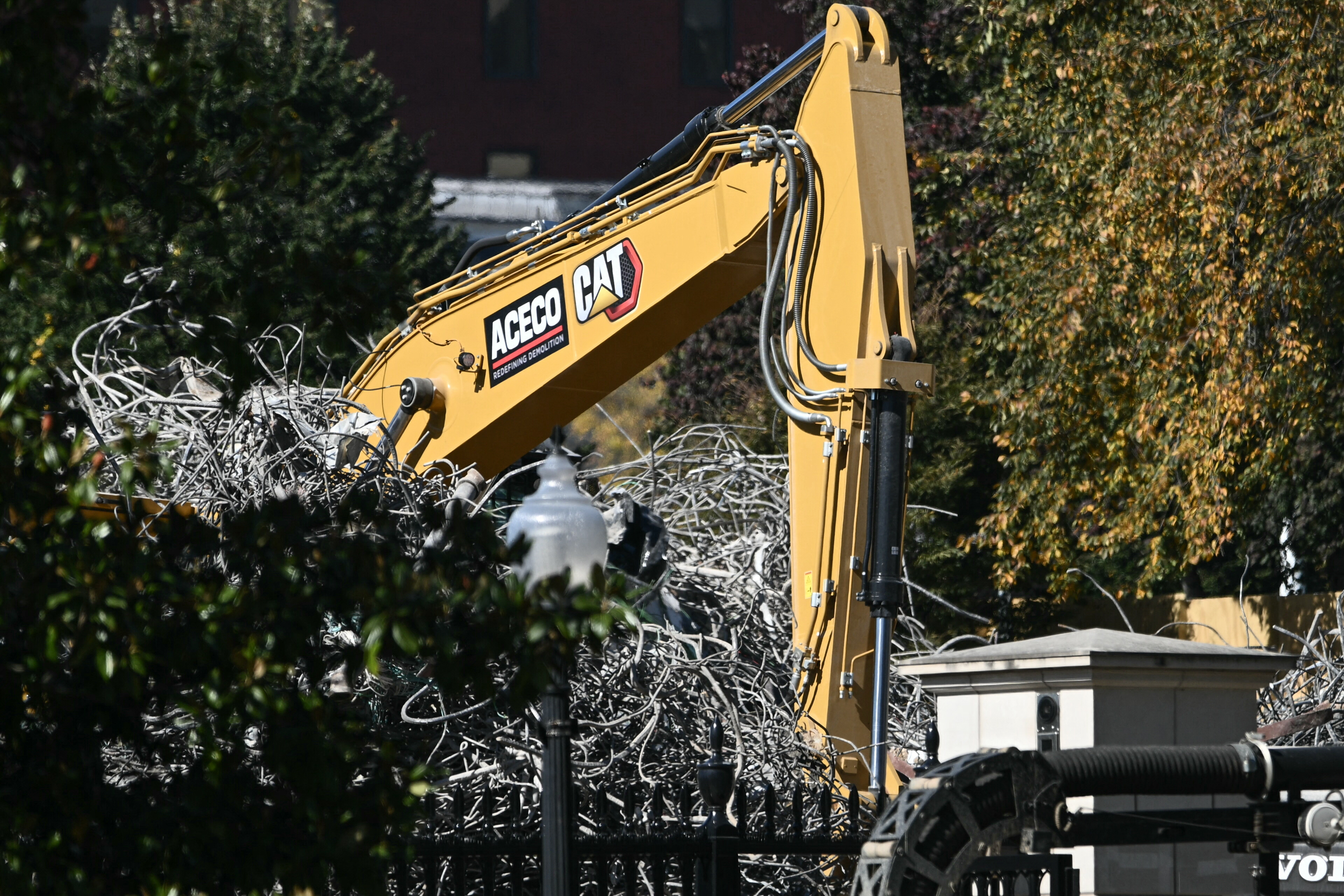 Heavy machinery continues demolition of the East Wing of the White House as construction begins on President Donald Trump’s planned ballroom, in Washington, DC, on October 23, 2025.