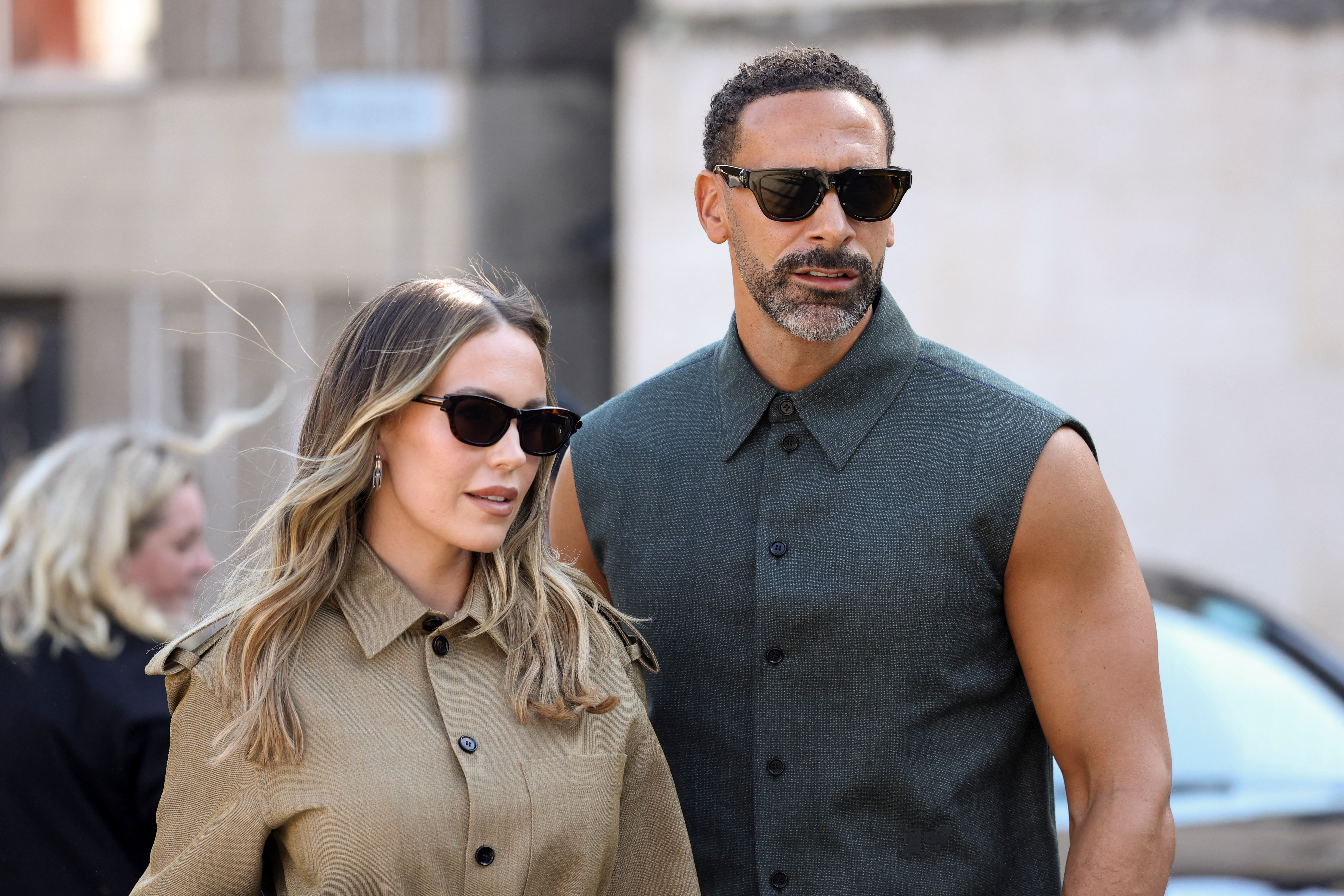 Kate Ferdinand and Rio Ferdinand arrive for the Burberry catwalk show, during London Fashion Week in London, Britain, September 16, 2024. REUTERS/Mina Kim