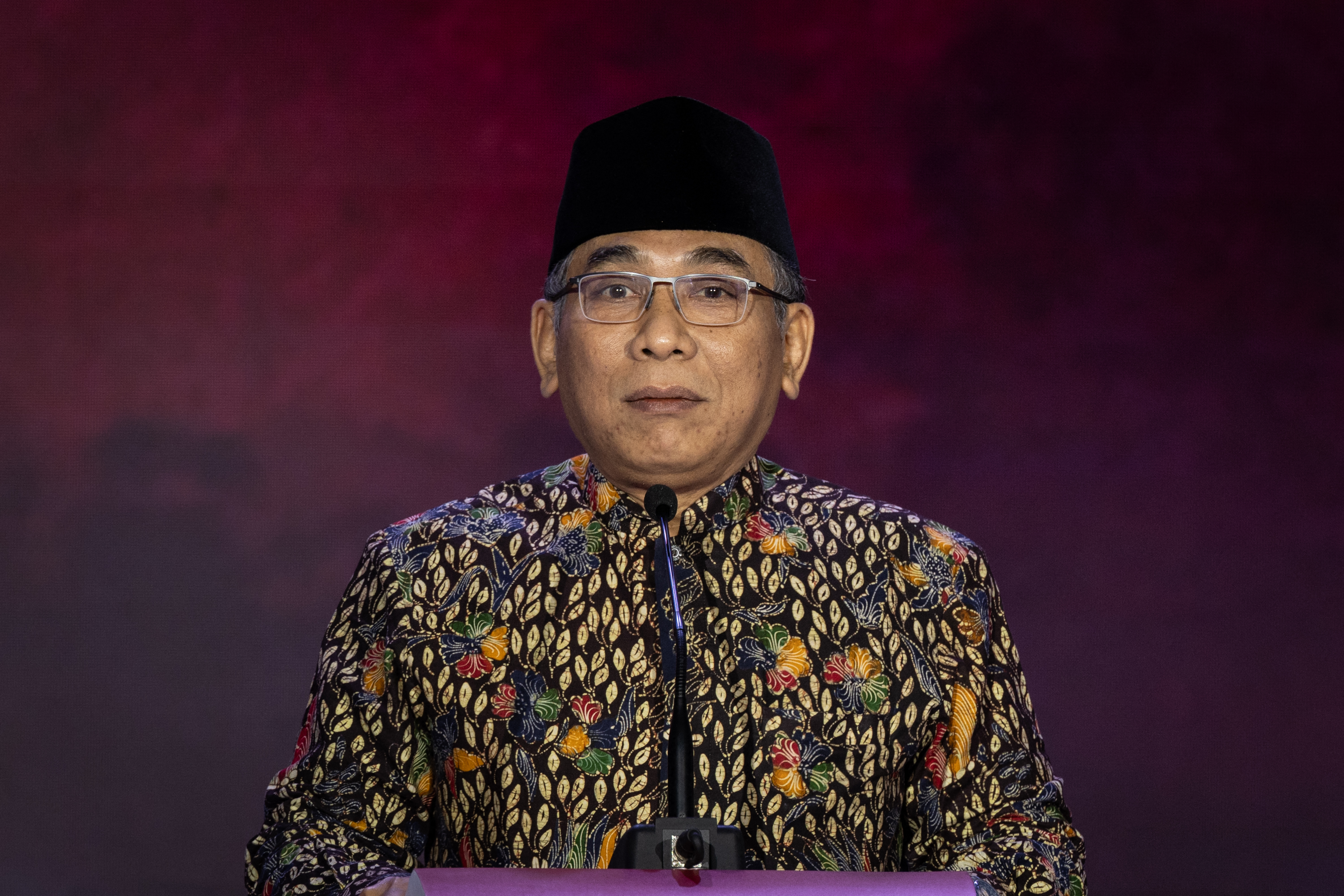 Yahya Cholil Staquf, Chairman of the Central Board of Nahdlatul Ulama (PBNU), delivers a speech a during the ASEAN Business and Investment Summit, ahead of the Association of Southeast Asian Nations (ASEAN) Summit in Jakarta on September 4, 2023. (Photo by Yasuyoshi CHIBA / AFP)