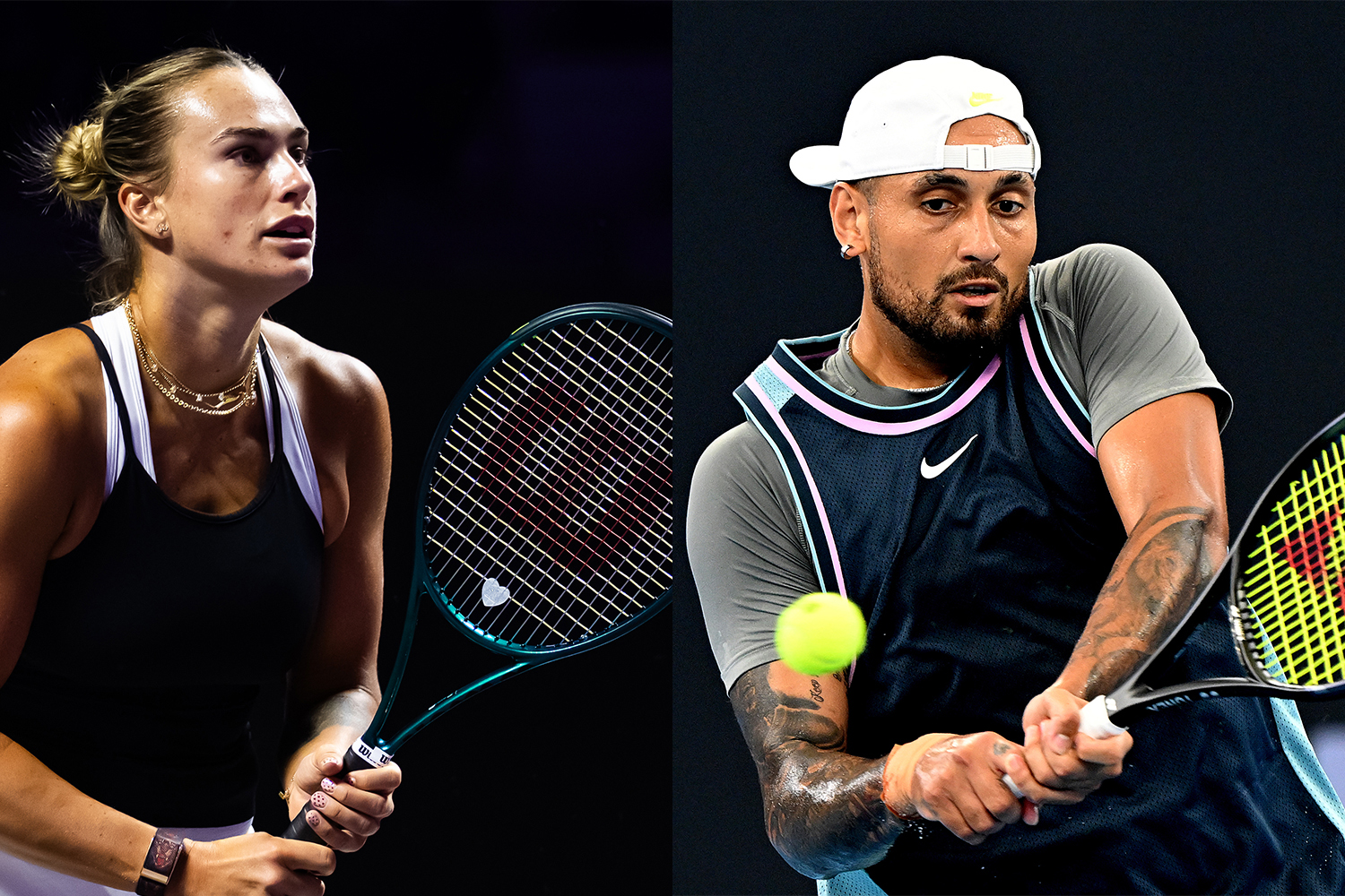Sabalenka and Kygios in action.
