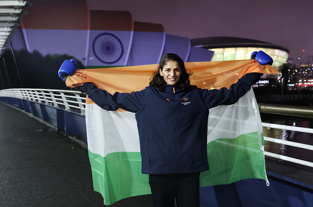 Team India boxer Jaismine Lamboria poses in front of The SEC Armadillo as Amdavad is named as host city for the 2030 Centenary Commonwealth Games at the General Assembly on November