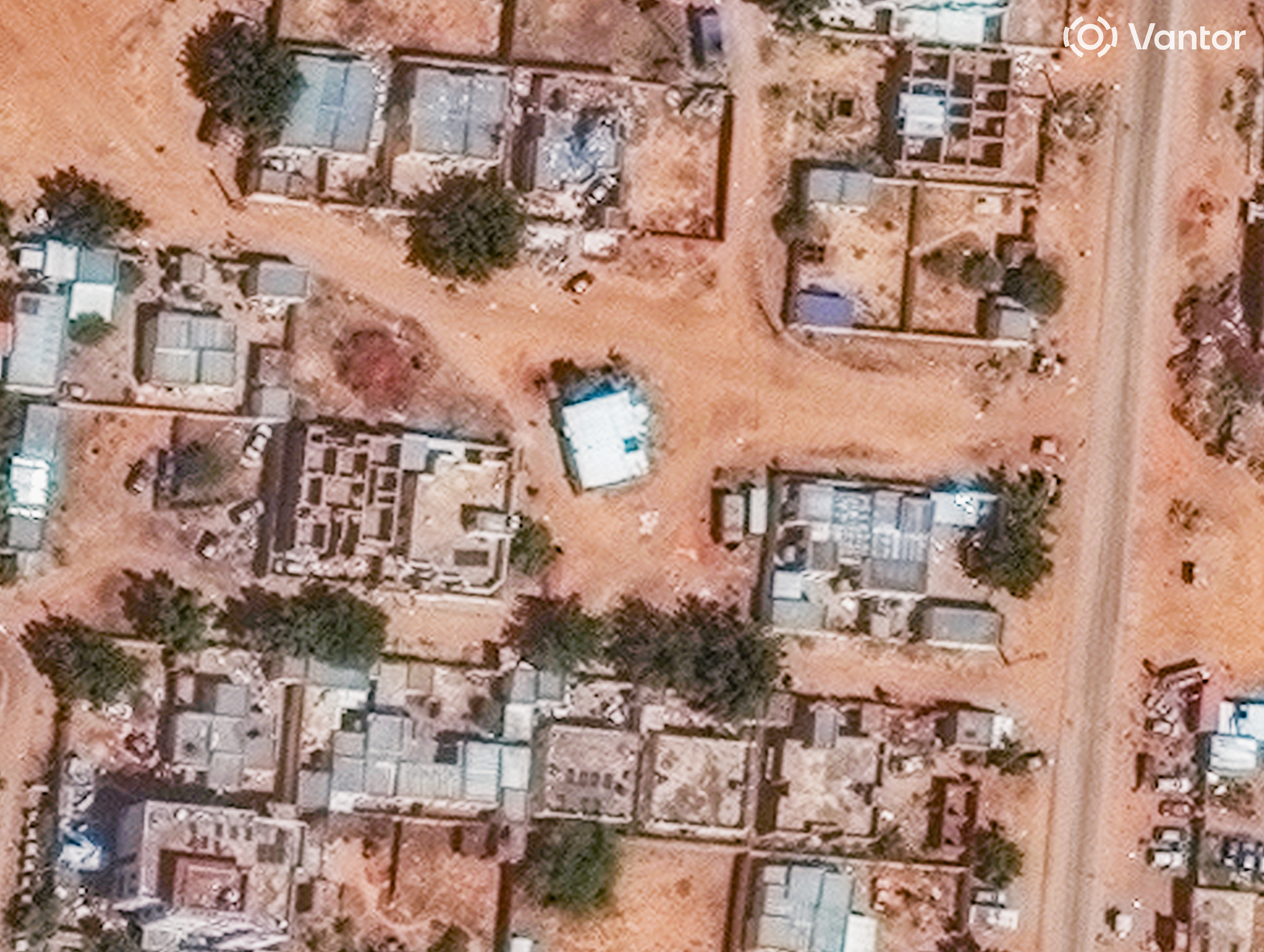This satellite image from Vantor shows what experts suspect is a mass grave being dug near a mosque north of Saudi hospital in el-Fasher, Sudan, Saturday, Nov. 1, 2025. (©2025 Vantor via AP)