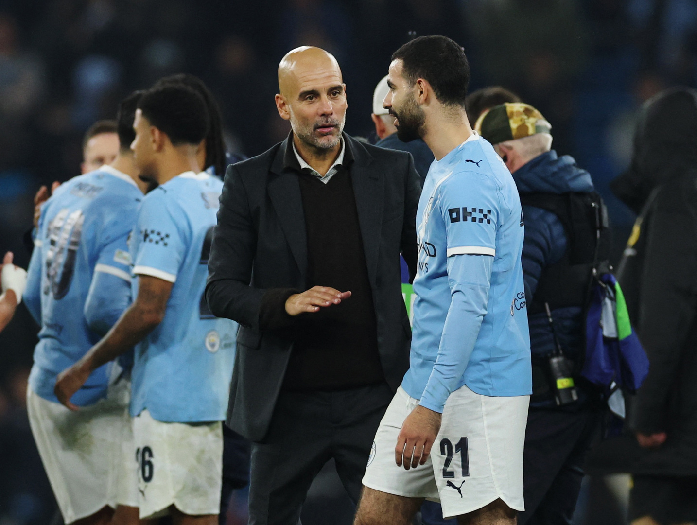 Manchester City manager Pep Guardiola urged football fans to support an upcoming charity match featuring Palestine&rsquo;s national team at Barcelona&rsquo;s stadium on Nov. 18 in Spain. [Reuters]