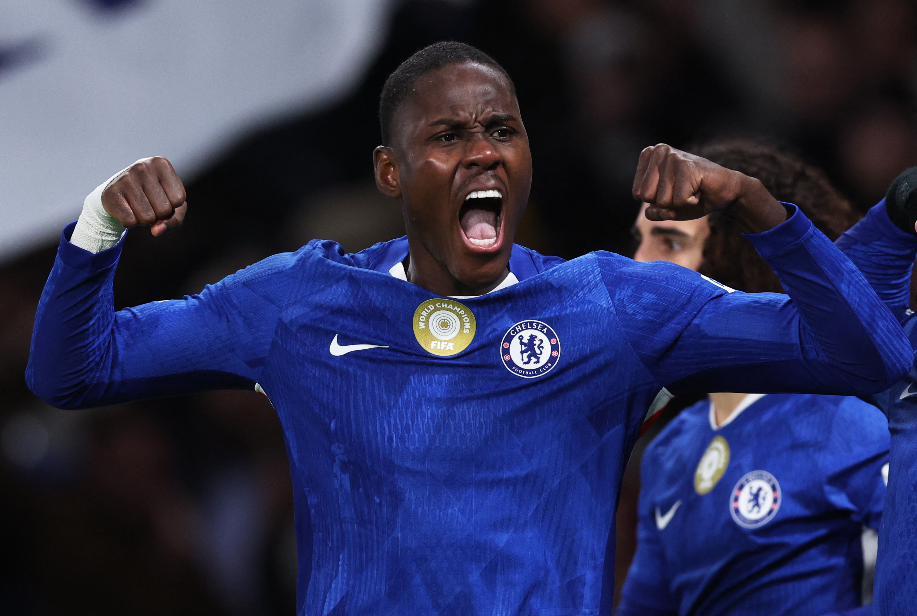 Soccer Football - Premier League - Chelsea v Arsenal - Stamford Bridge, London, Britain - November 30, 2025 Chelsea's Trevoh Chalobah celebrates scoring their first goal REUTERS/David Klein EDITORIAL USE ONLY. NO USE WITH UNAUTHORIZED AUDIO, VIDEO, DATA, FIXTURE LISTS, CLUB/LEAGUE LOGOS OR 'LIVE' SERVICES. ONLINE IN-MATCH USE LIMITED TO 120 IMAGES, NO VIDEO EMULATION. NO USE IN BETTING, GAMES OR SINGLE CLUB/LEAGUE/PLAYER PUBLICATIONS. PLEASE CONTACT YOUR ACCOUNT REPRESENTATIVE FOR FURTHER DETAILS..