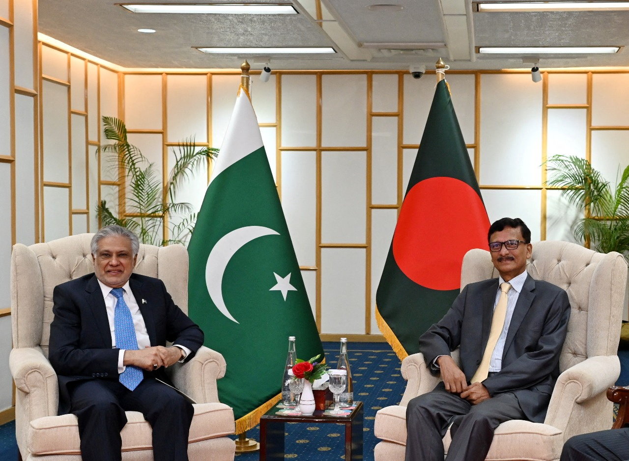 Mohammad Touhid Hossain, foreign affairs adviser of Bangladesh&#039;s interim government and Ishaq Dar, Pakistan&#039;s foreign minister, attend a bilateral meeting in Dhaka, Bangladesh [File: Bangladesh&#039;s Ministry of Foreign Affairs/Handout via Reuters]