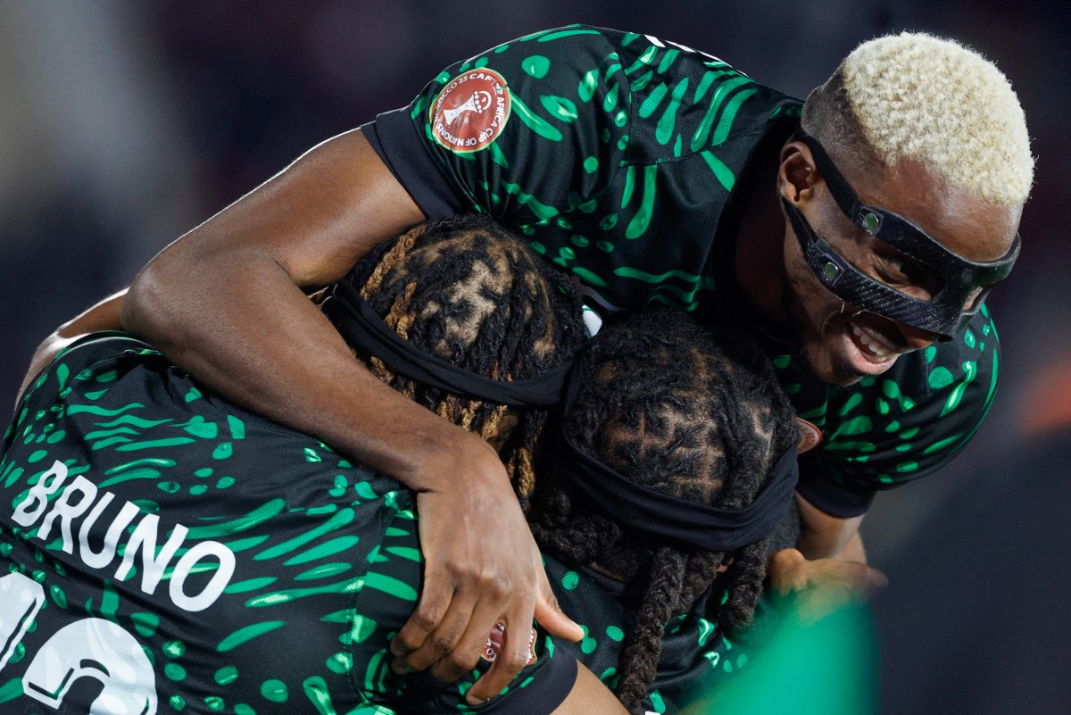 Nigeria's forward #09 Victor Osimhen celebrates the third goal of his team during the Africa Cup of Nations
