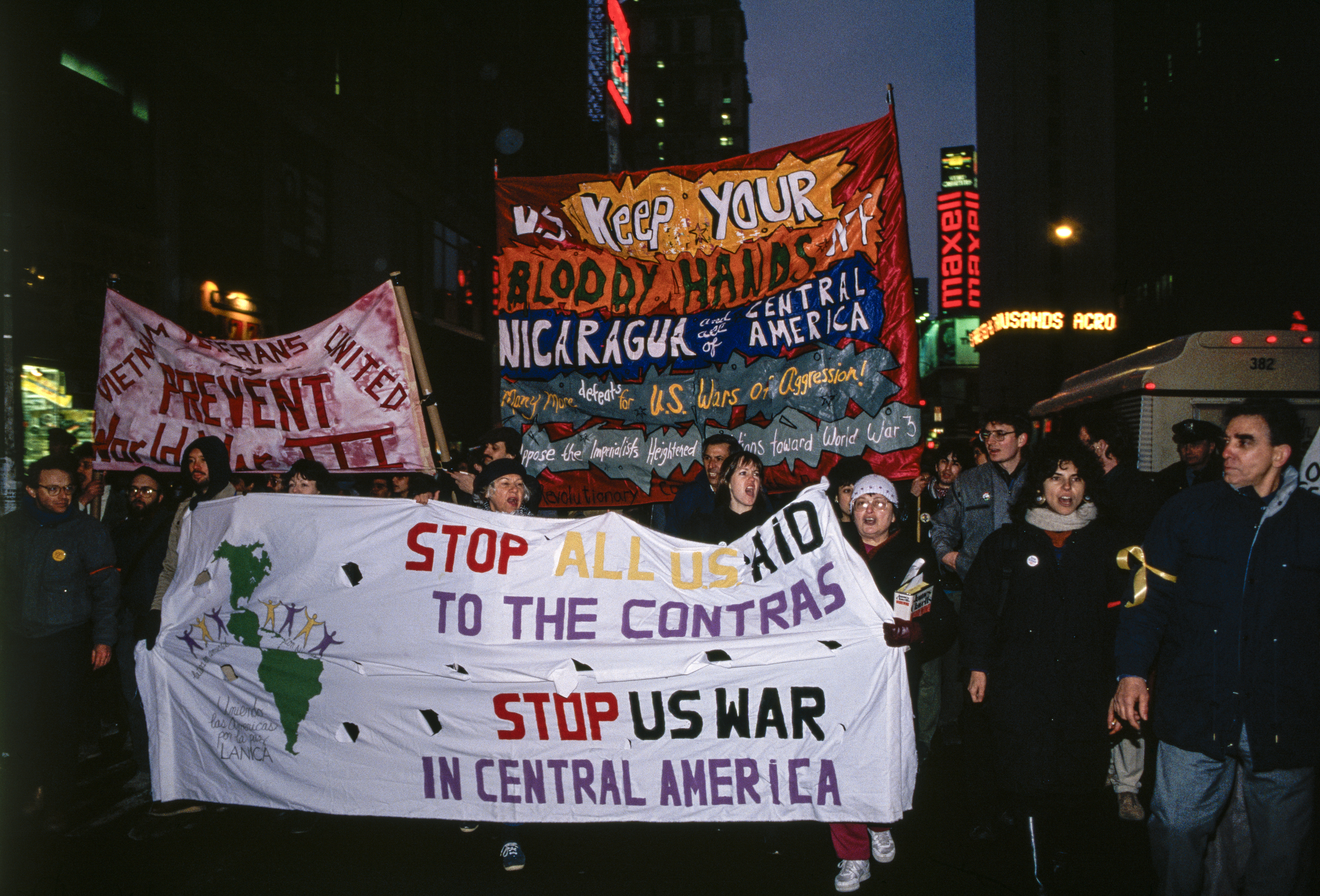 A demonstration against the Contras, the US intervention in Nicaragua, Central America and Honduras [File: Rick Maiman/Sygma via Getty Images]