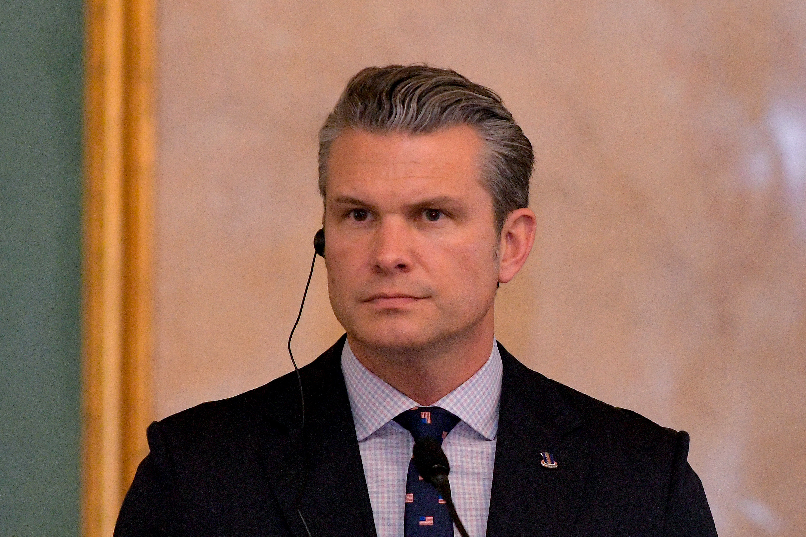 US Secretary of Defense Pete Hegseth holds a press conference at the Dominican National Palace in Santo Domingo on November 26, 2025.