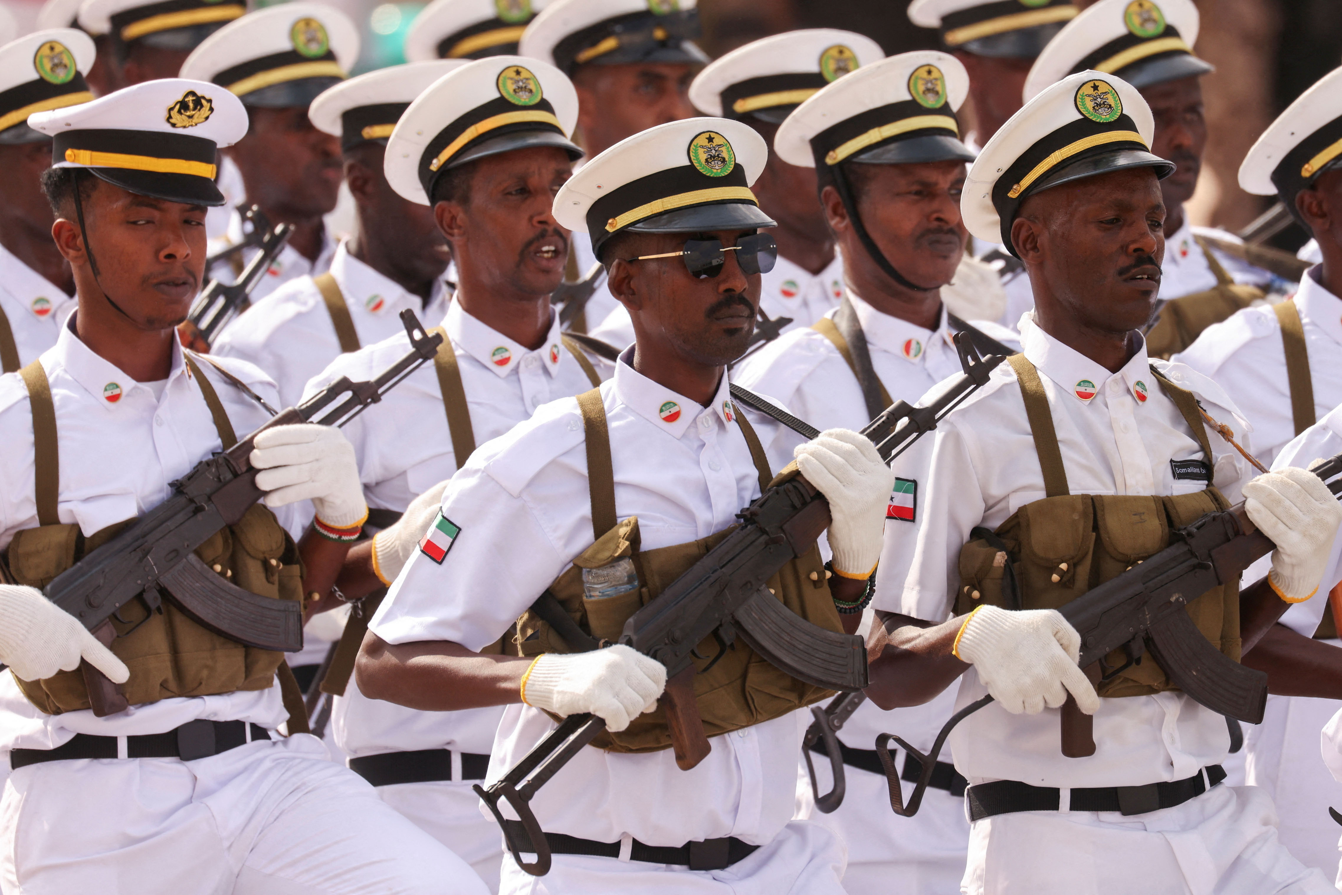 Somaliland Navy members participate in a parade to celebrate the 33rd anniversary of their Independence in Hargeisa, Somaliland, May 18, 2024. [Tiksa Negeri/Reuters]