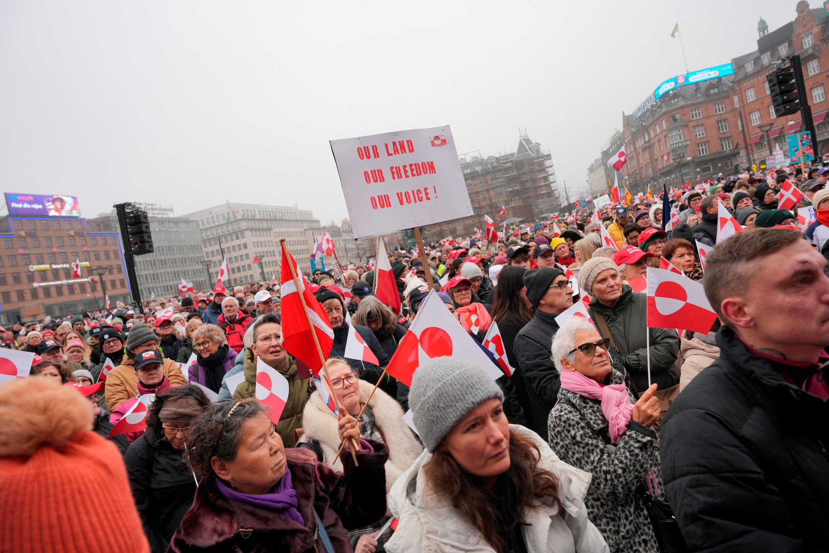 People take part in the "Hands Off Greenland" protest, held under the slogans "Hands Off Greenland" and "Greenland for Greenlanders", after the White House said that the US was considering a range of options to acquire Greenland, including the use of military force, in Copenhagen, Denmark on Jan. 17, 2026. [Emil Helms/Ritzau Scanpix via Reuters]