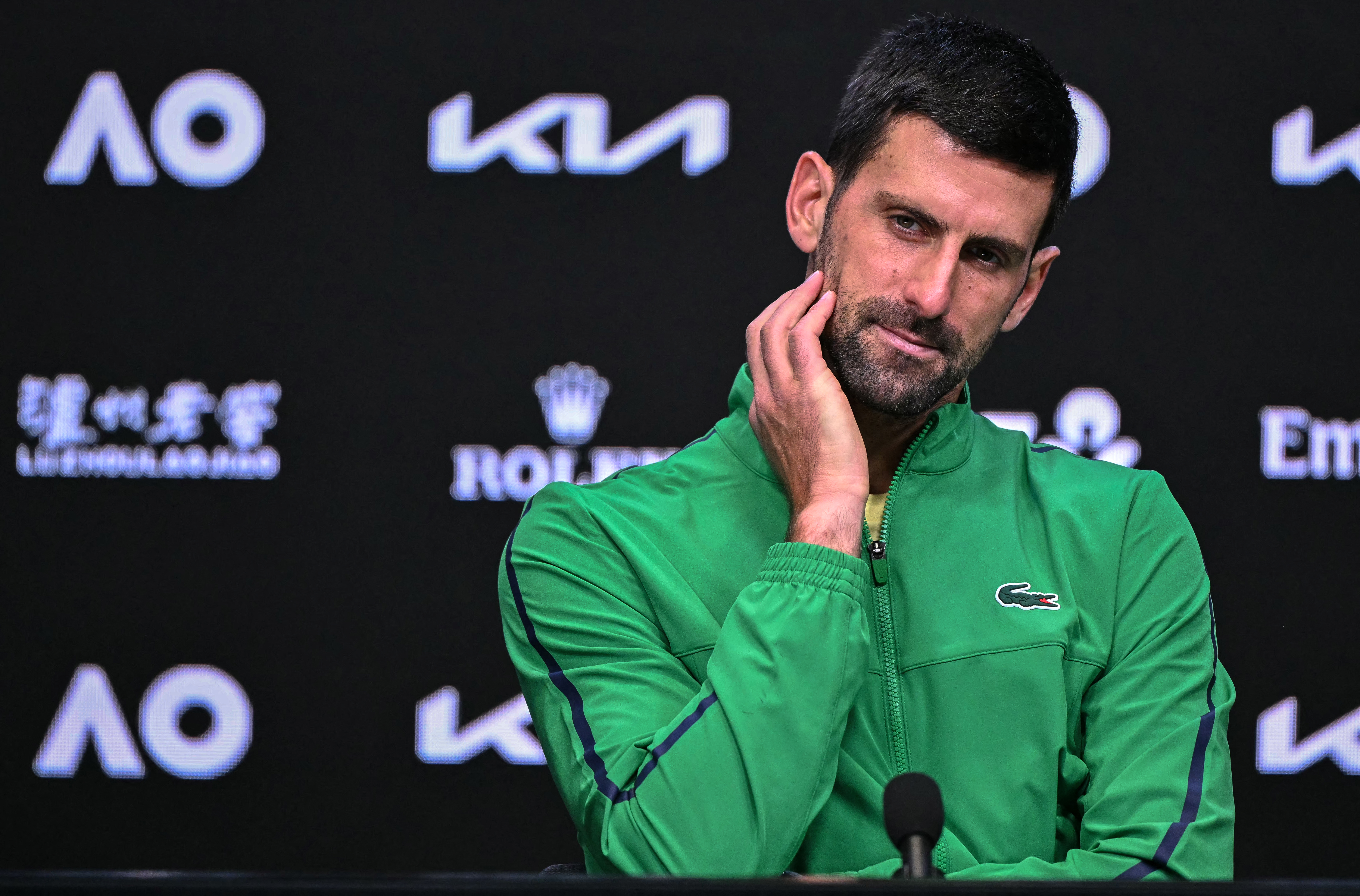 Novak Djokovic reacts.