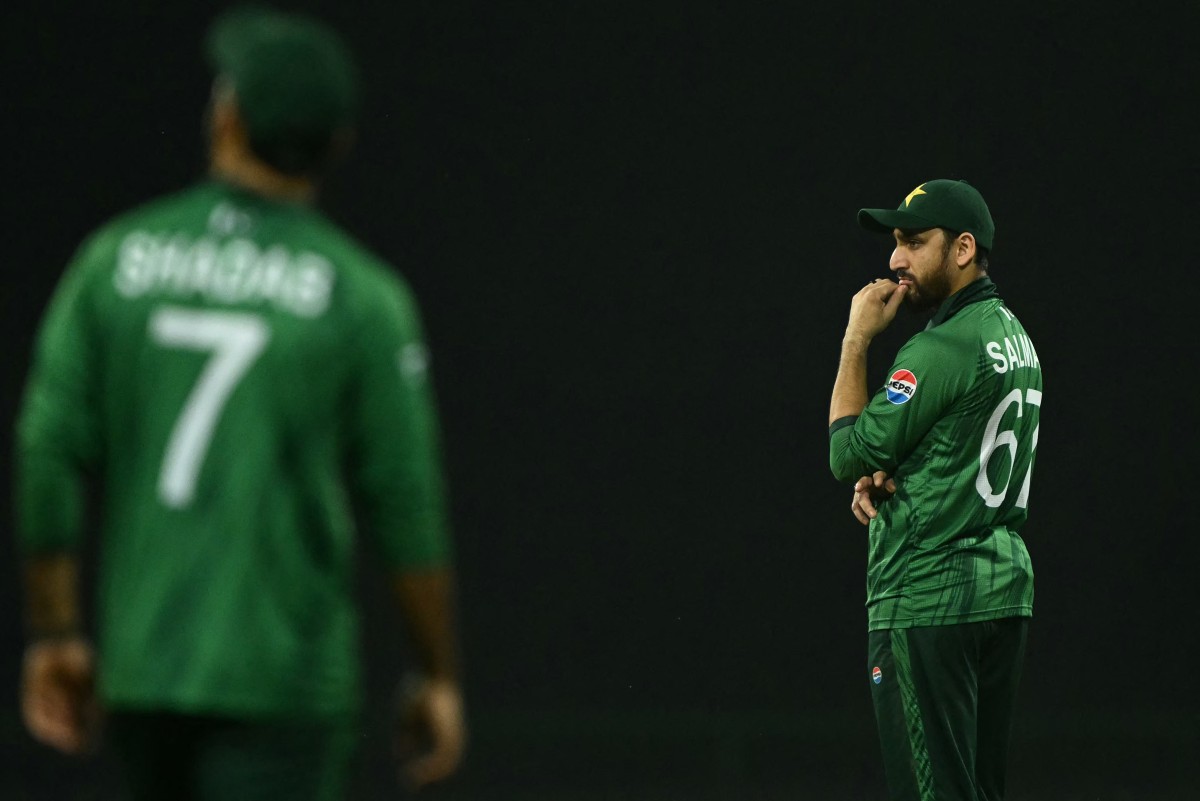 Pakistan's captain Salman Agha looks on during the 2026 ICC Men's T20 Cricket World Cup Super Eights match between Sri Lanka