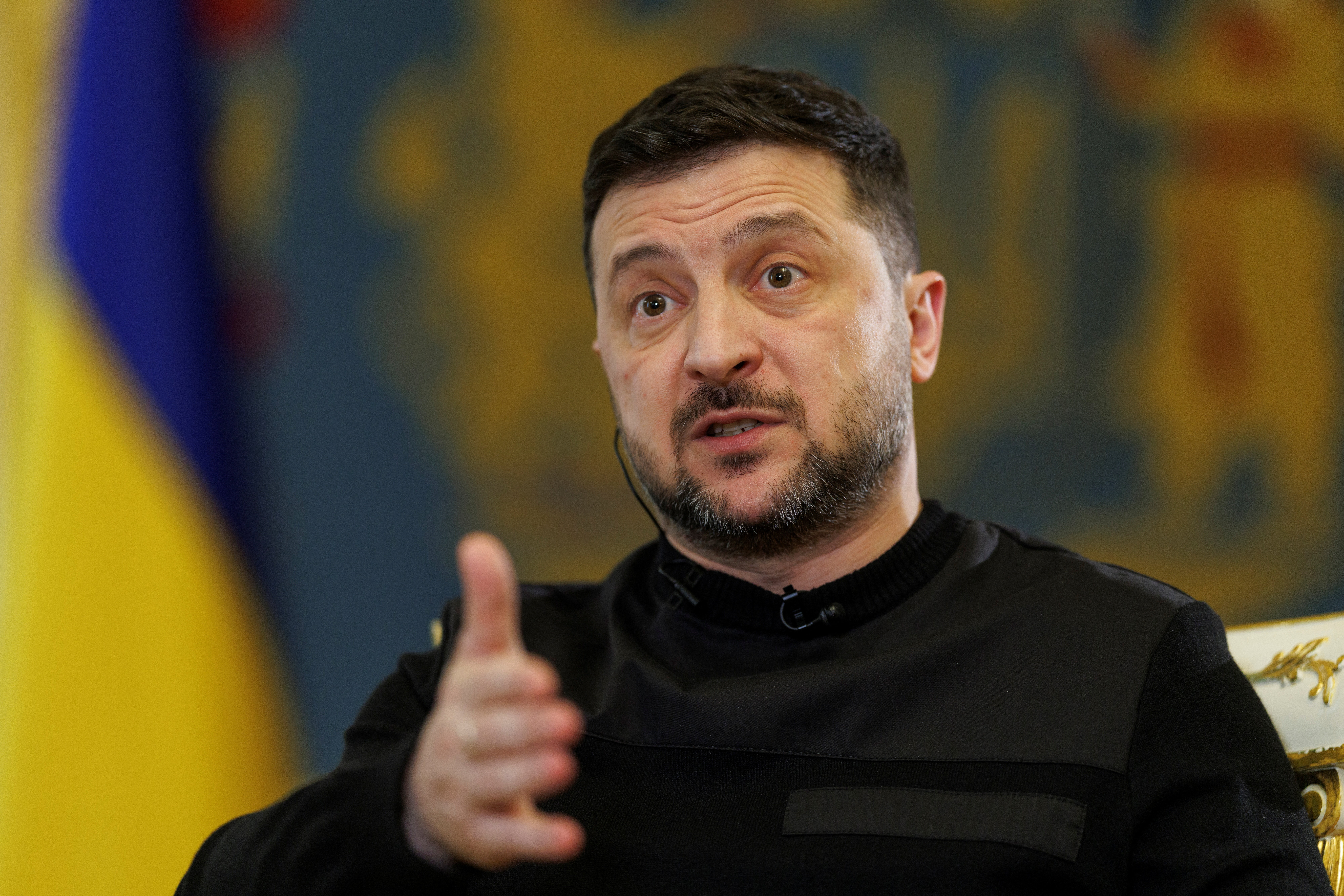 Ukraine's President Volodymyr Zelenskiy speaks during an interview with Reuters, amid Russia's attack on Ukraine, in Kyiv, Ukraine March 25, 2026. REUTERS/Valentyn Ogirenko