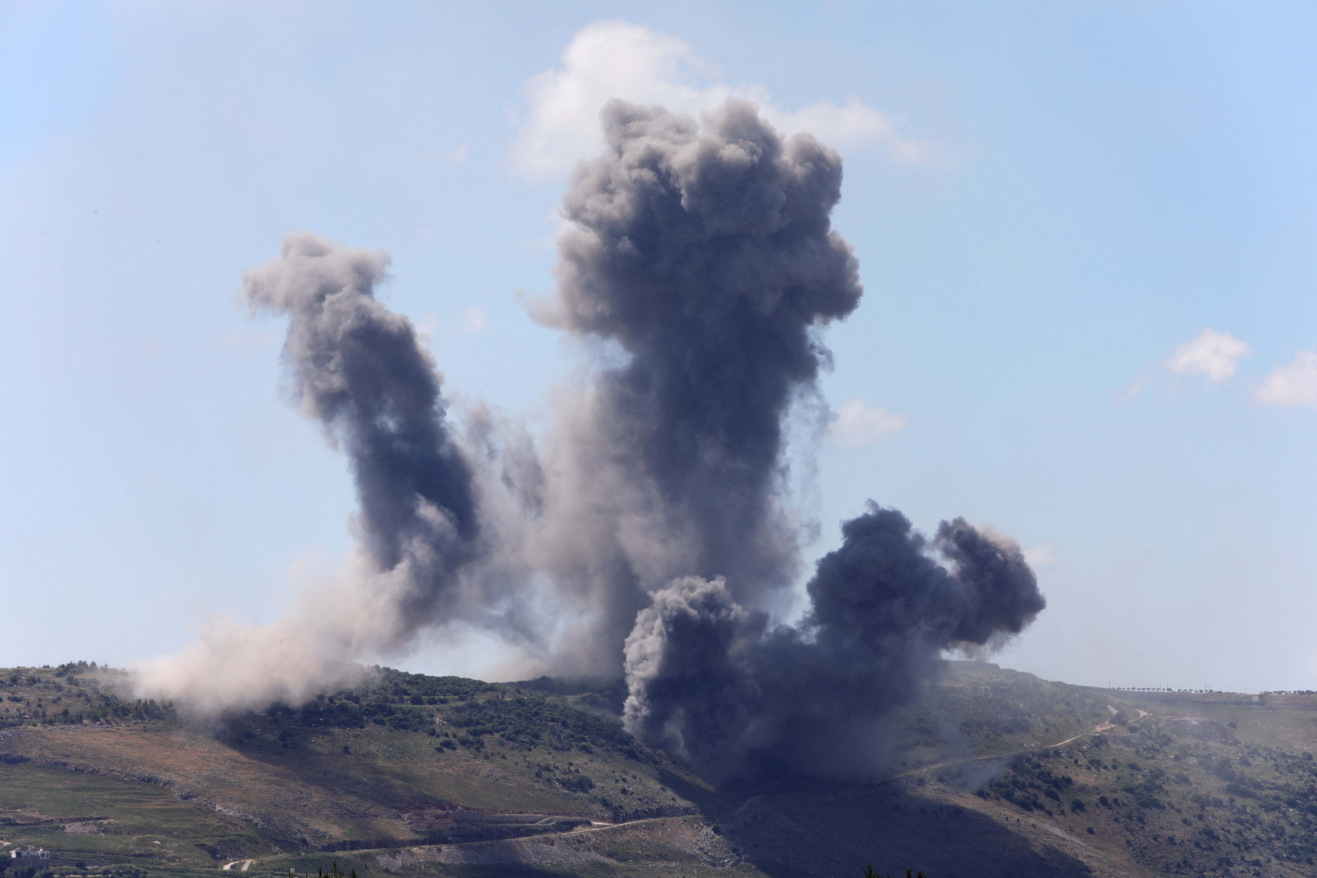 Plumes of smoke billow from southern Lebanon following Israeli strikes,