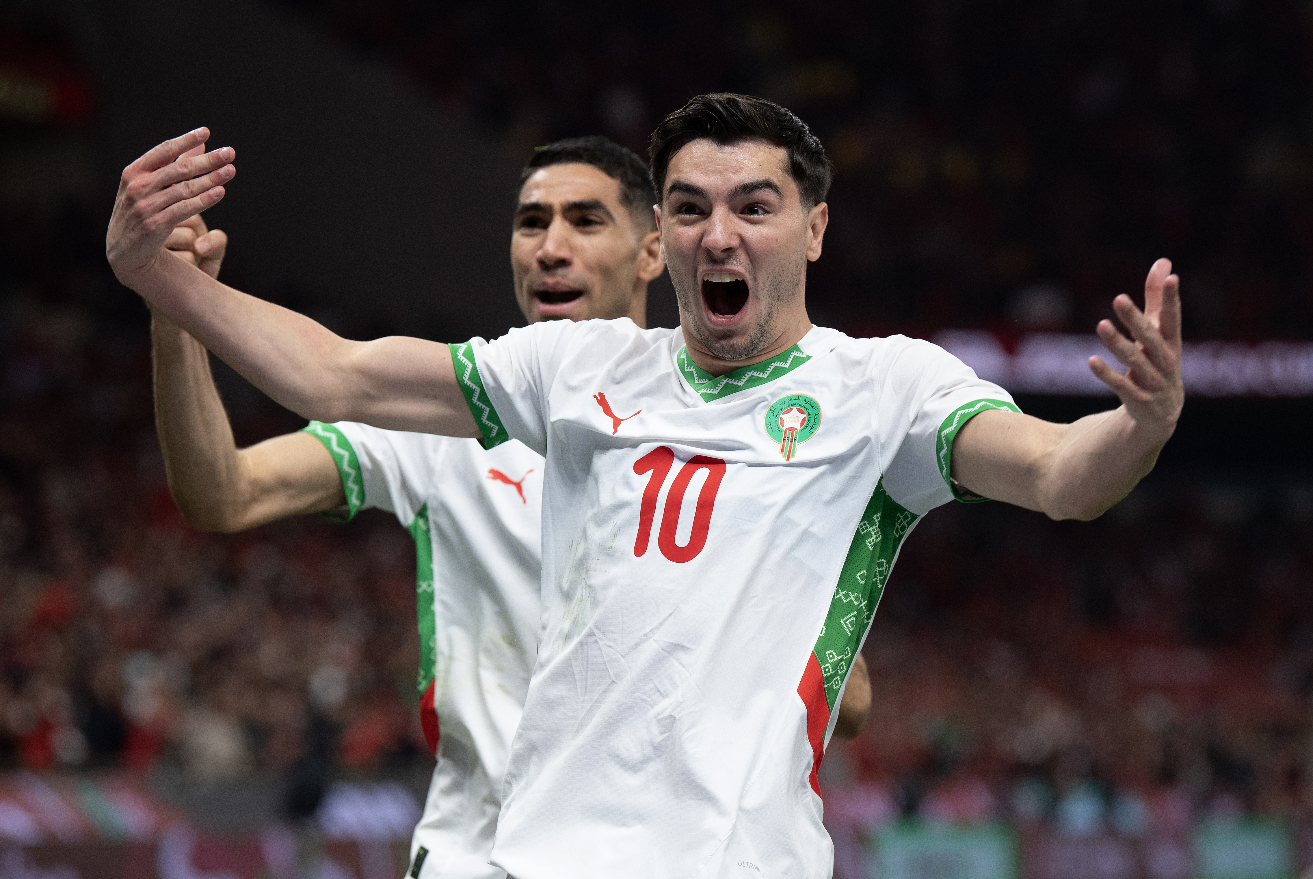 Brahim Diaz and Achraf Hakimi react.