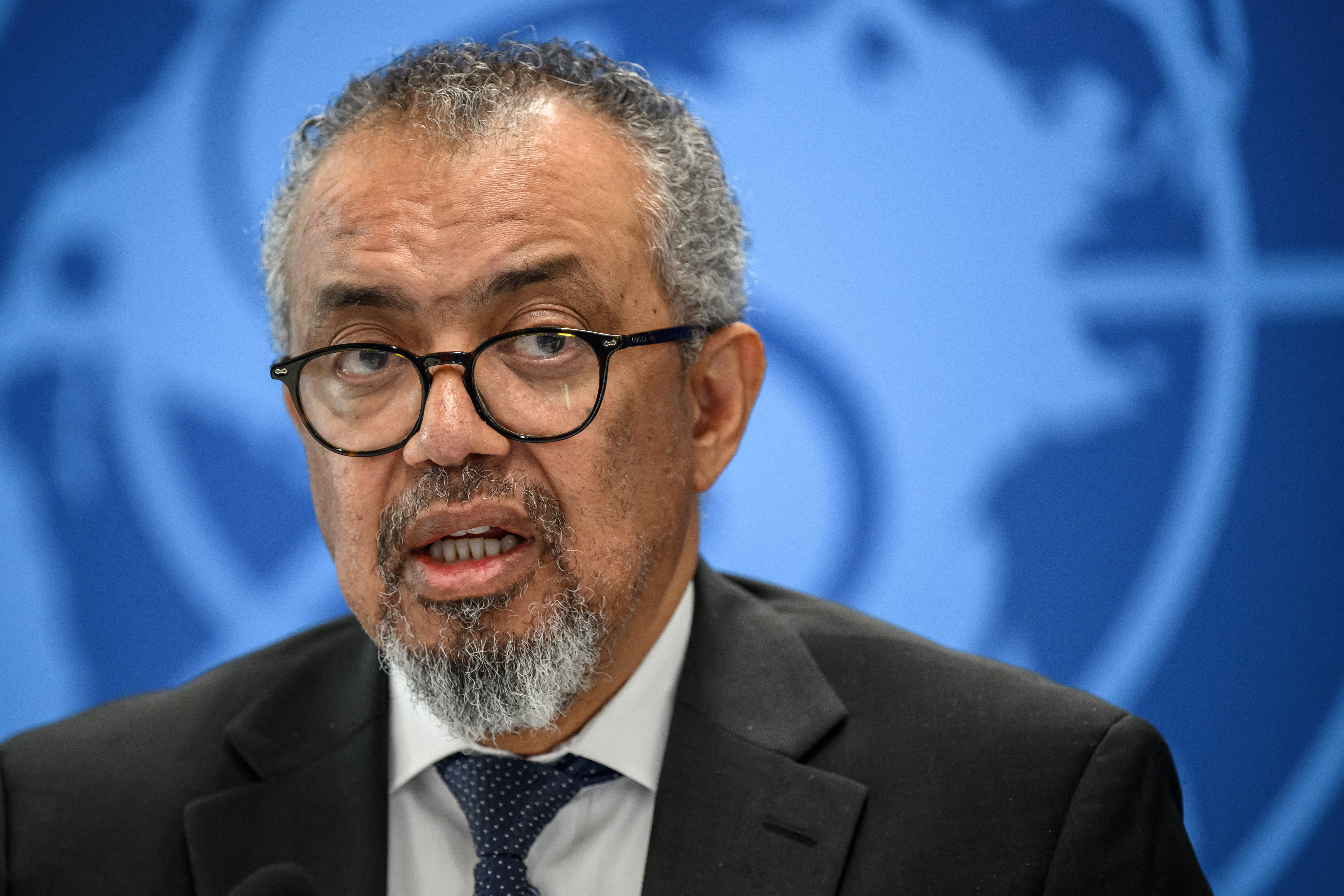 WHO Director-General Tedros Adhanom Ghebreyesus speaks during a press conference on Ebola outbreak in Democratic Republic of Congo and Uganda, in Geneva, on May 20, 2026.