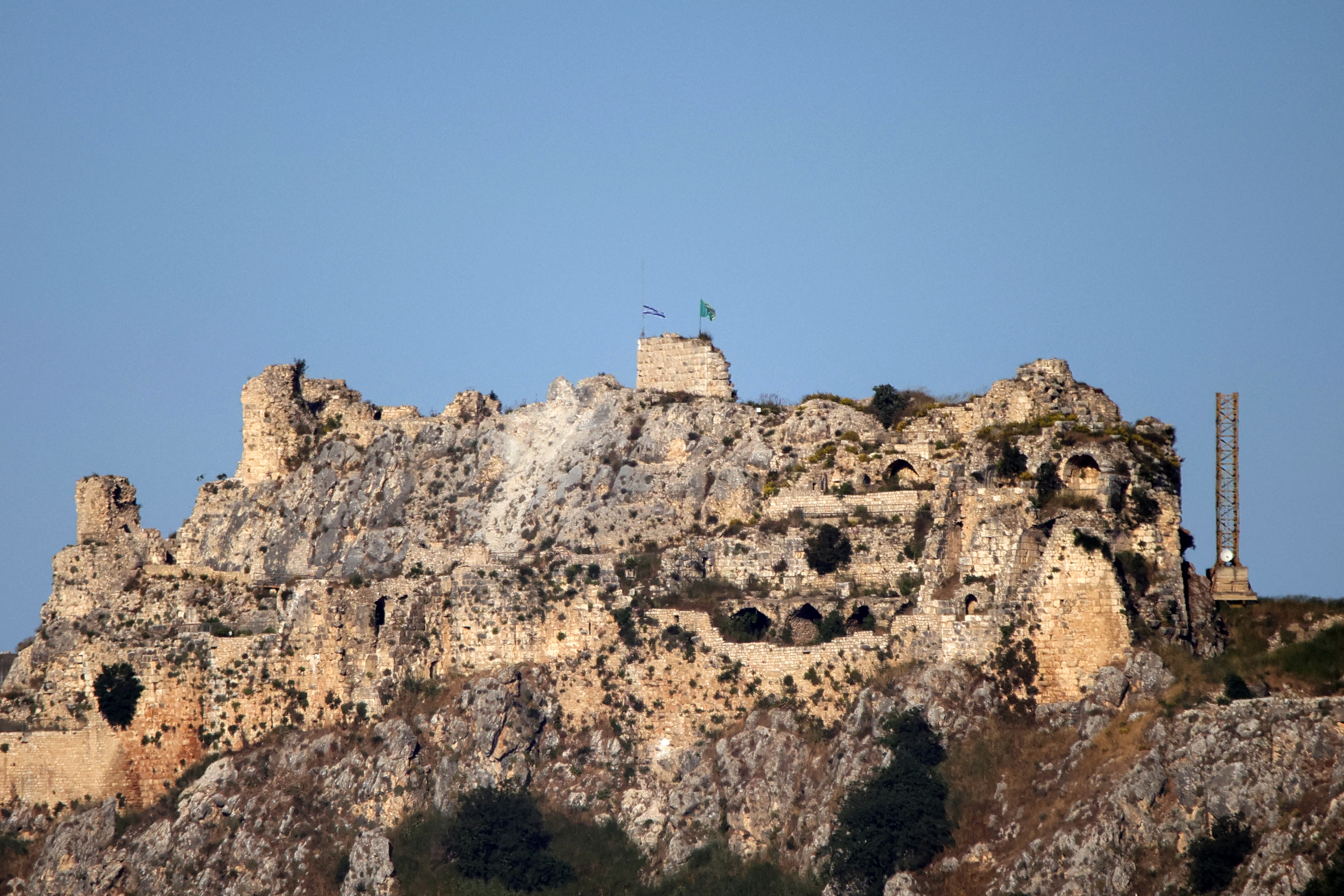 An Israeli flag flies over the medieval Beaufort Castle, known locally as Qalaat al-Shaqif or Shaqif Arnoun, as seen from the Marjayoun area of southern Lebanon on May 31, 2026.