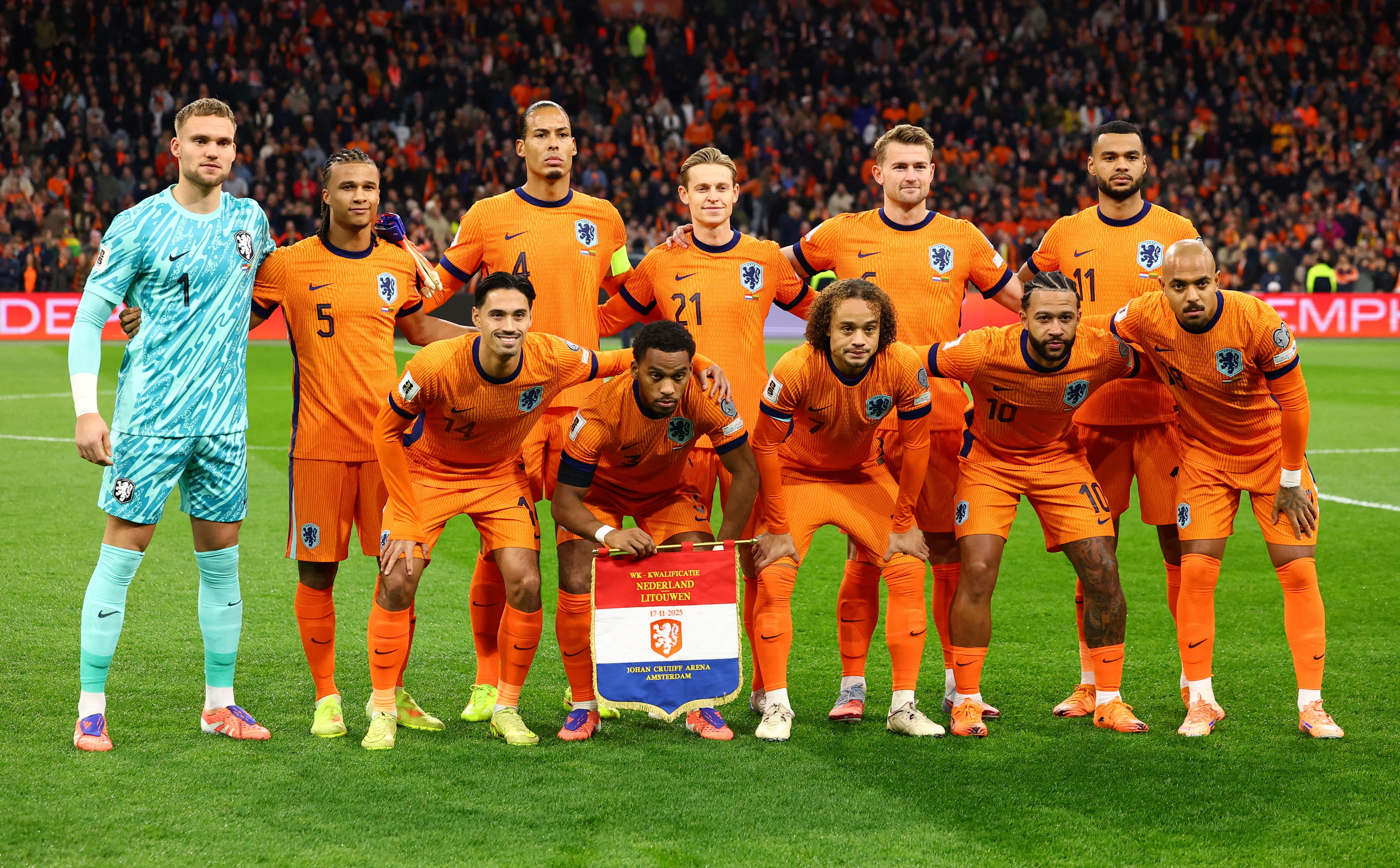 Netherlands players pose for a team group photo
