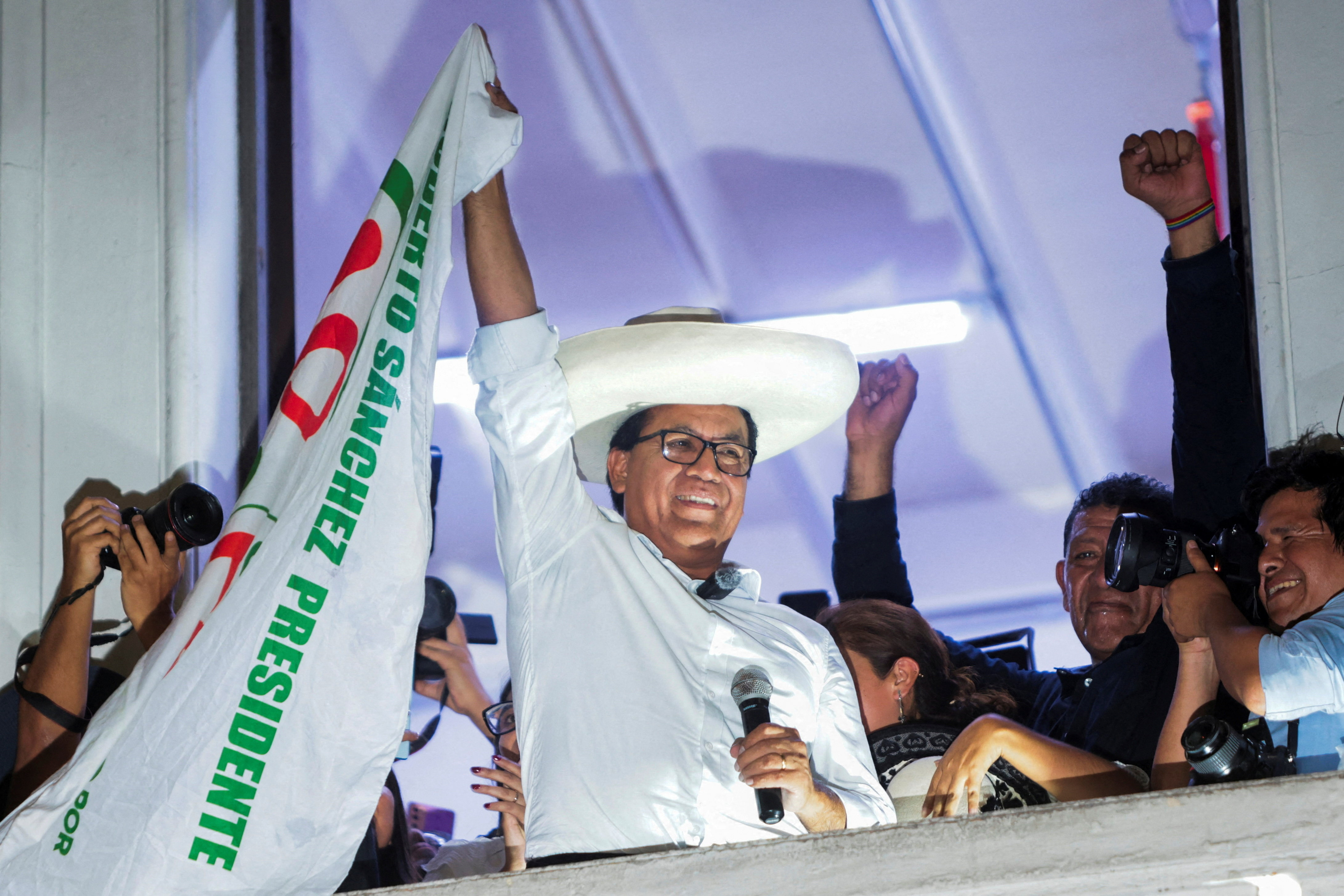 Left-wing presidential candidate Roberto Sanchez reacts following early results of the runoff against conservative candidate Keiko Fujimori, in Lima, Peru June 7, 2026.