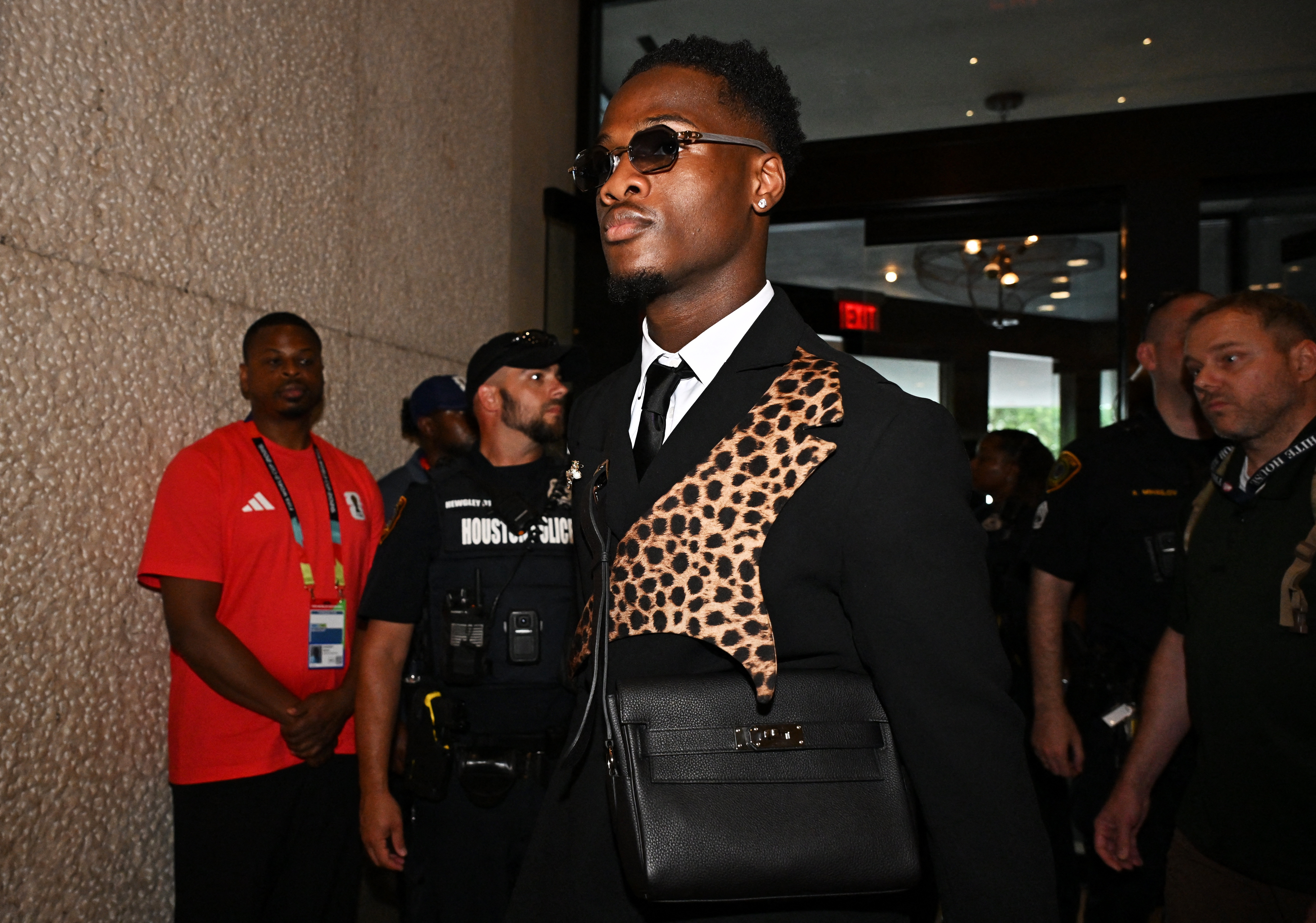 Soccer Football - FIFA World Cup 2026 - DR Congo Celebration Arrival with Houston City Officials - Omni Houston Hotel, Houston, Texas, U.S. - June 11, 2026 DR Congo's Matthieu Epolo arrives at the hotel in Houston ahead of the FIFA World Cup IMAGN IMAGES via Reuters/Maria Lysaker