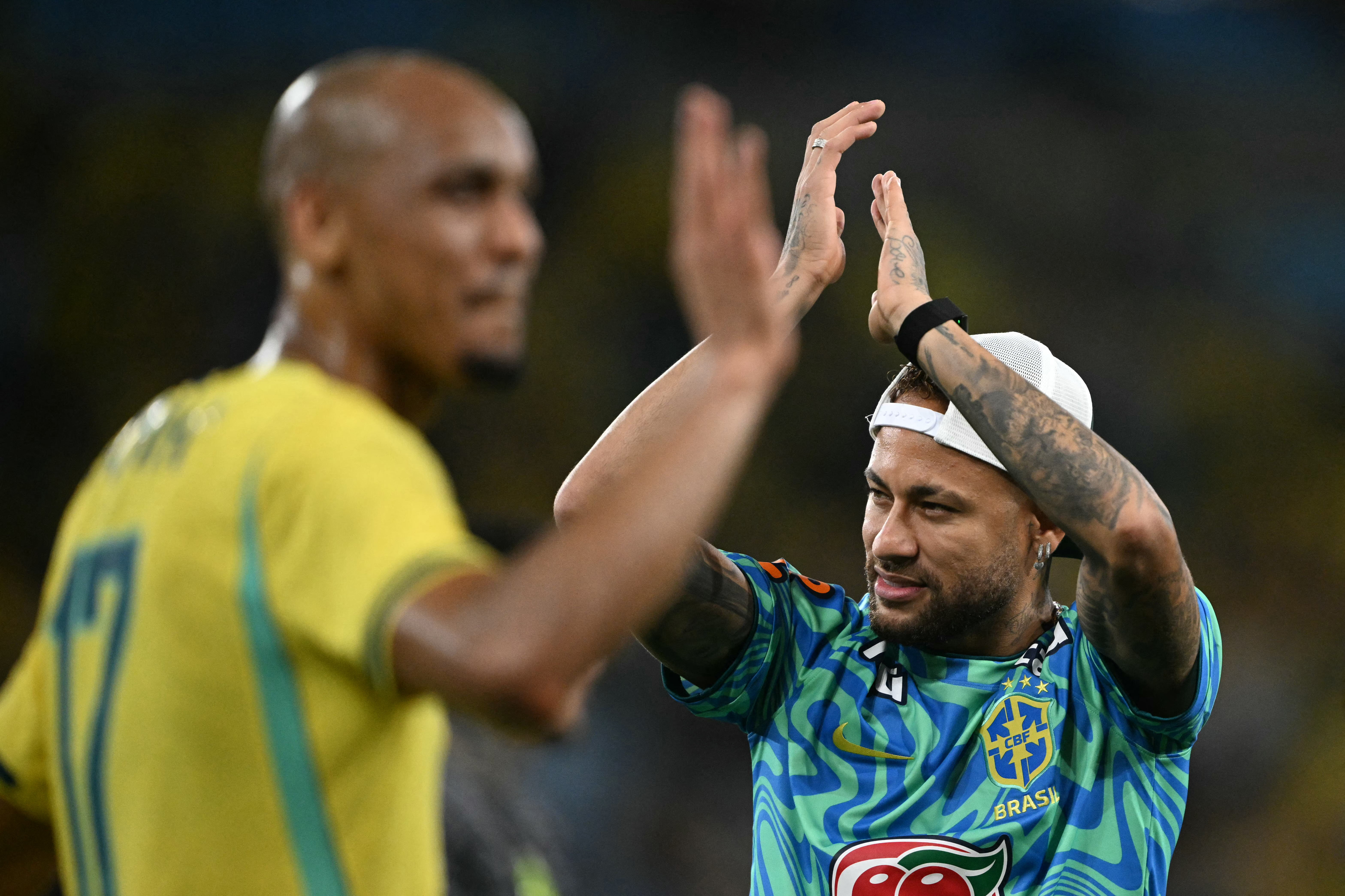 Brazil's forward Neymar acknowledges fans at the end of the international friendly football match between Brazil and Panama at the Maracana stadium in Rio de Janeiro, Brazil on May 31, 2026. (Photo by Mauro PIMENTEL / AFP)