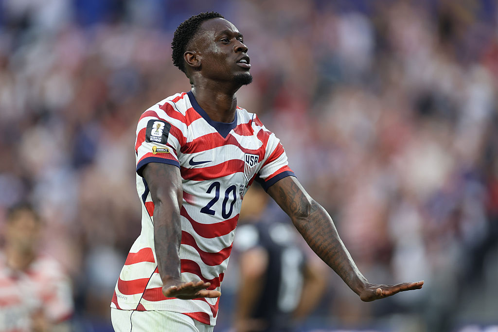 Folarin Balogun #20 of the United States celebrates scoring his team's third goal during the FIFA World Cup 2026 Group D match between USA and Paraguay