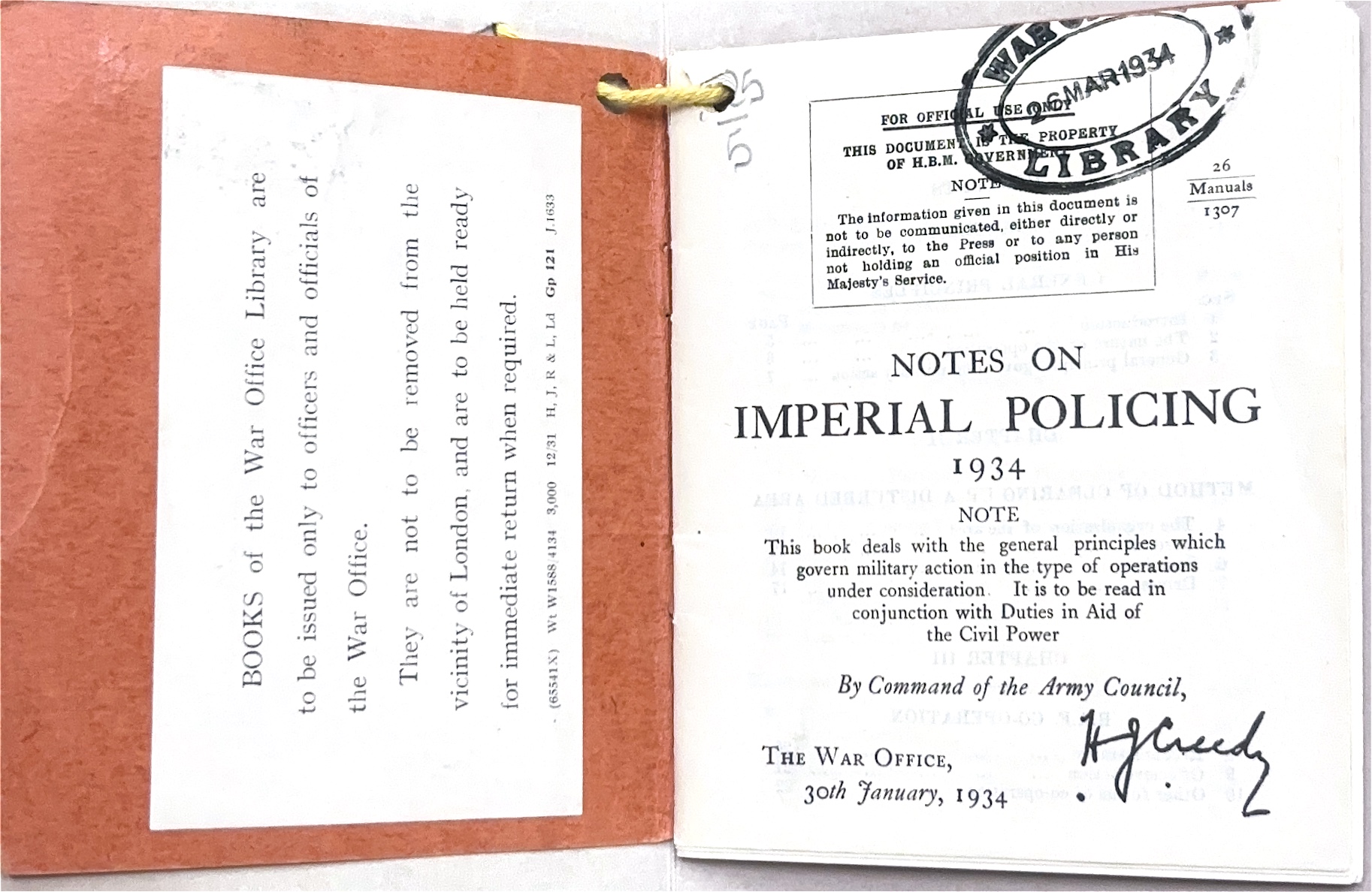 Notes on Imperial Policing (1934), The National Archives, Kew, London [War Office, Armed Forces]