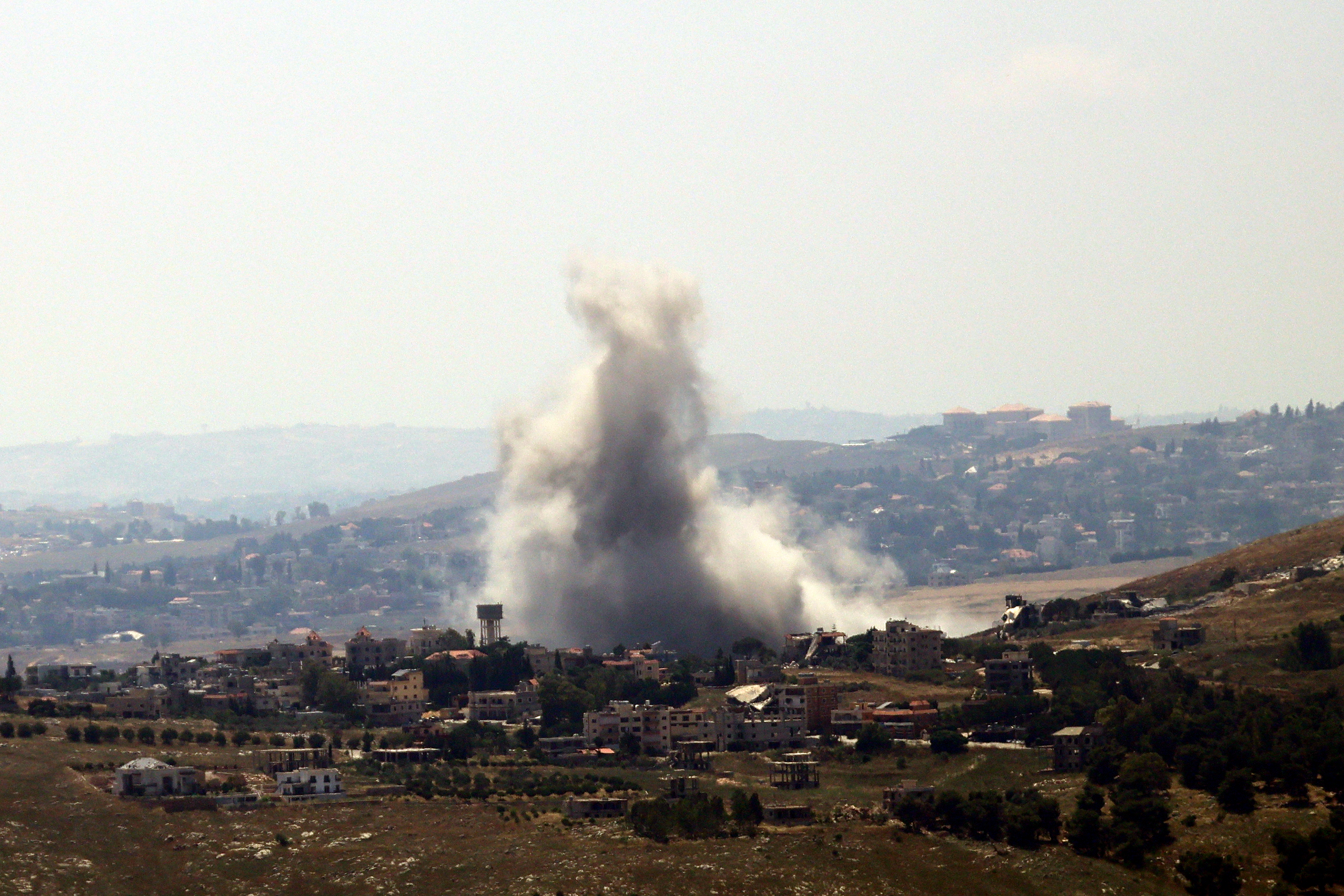 This photograph taken from the southern Lebanese area of Marjayoun shows smoke as it rises from the site of an Israeli airstrike that targeted the village of Kfar Tibnit on June 11, 2026.