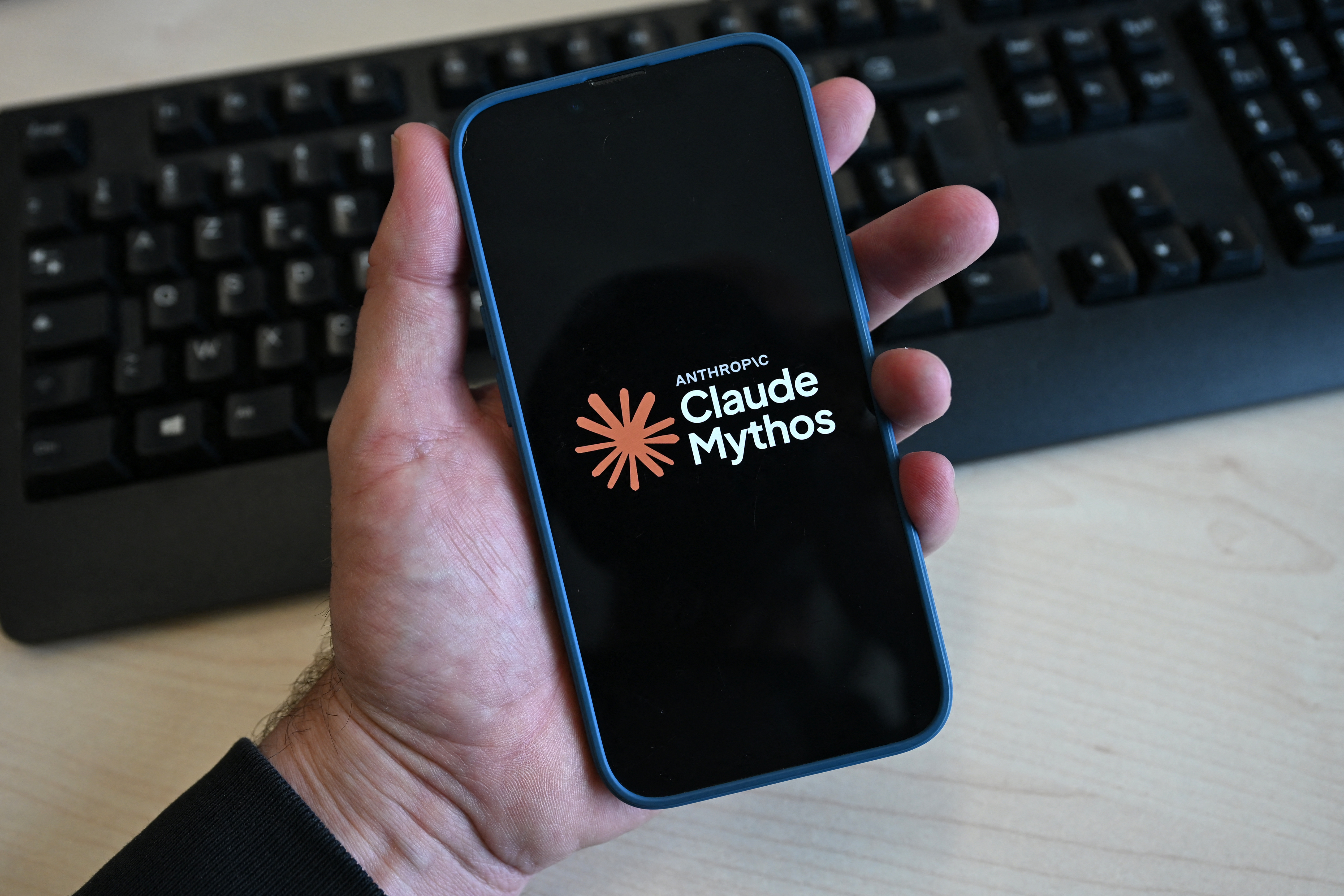 This photograph shows the logo of the AI assistant "Claude Mythos" built by the US artificial intelligence safety and research company Anthropic displayed on a smartphone's screen in Brussels on June 10, 2026. (Photo by Nicolas TUCAT / AFP)