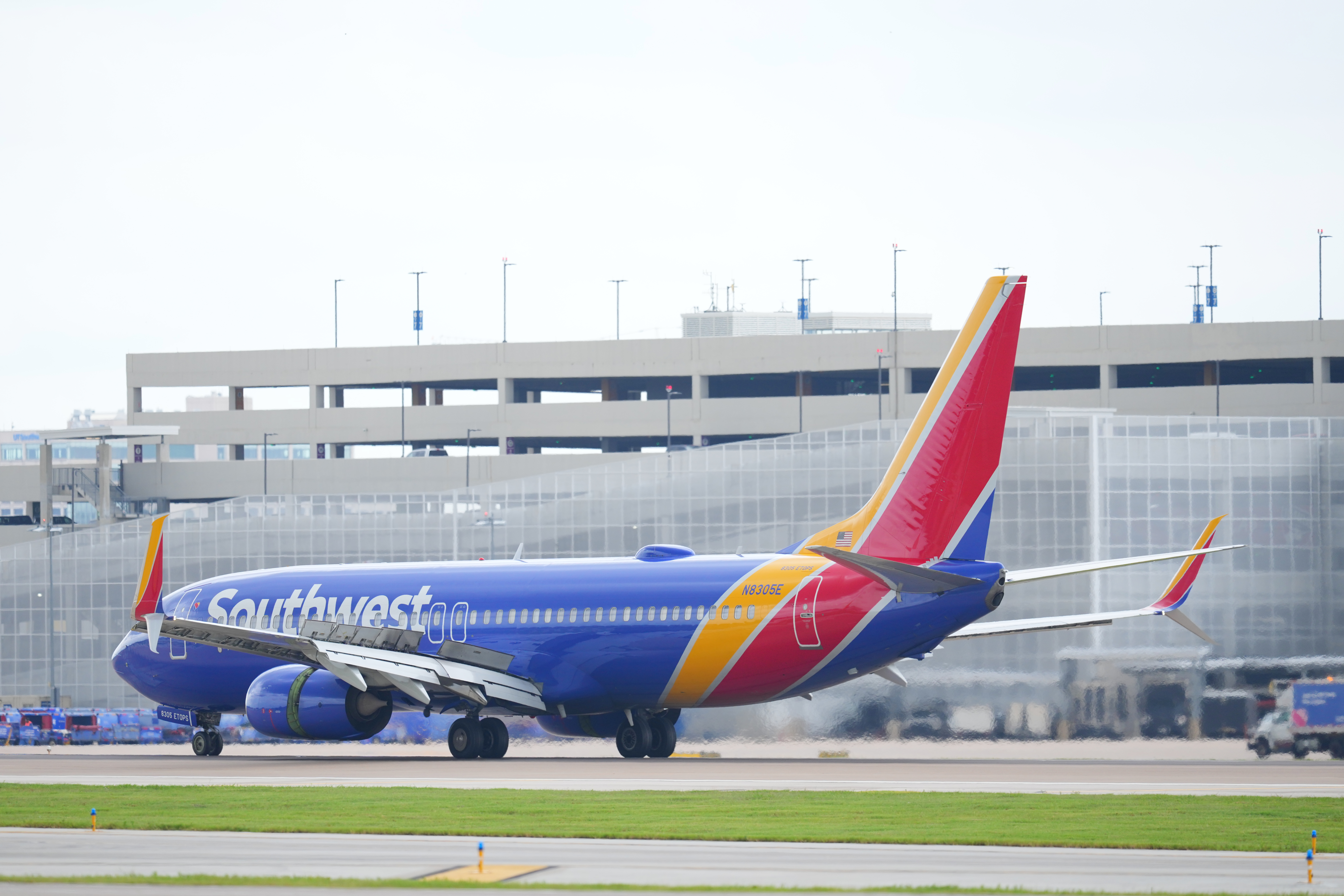 A Southwest Airlines plane carrying members of the Czechia men's national soccer lands at Dallas Love Field Airport, Friday, June 5, 2026, in Dallas, ahead of the World Cup soccer tournament. (AP Photo/Julio Cortez)