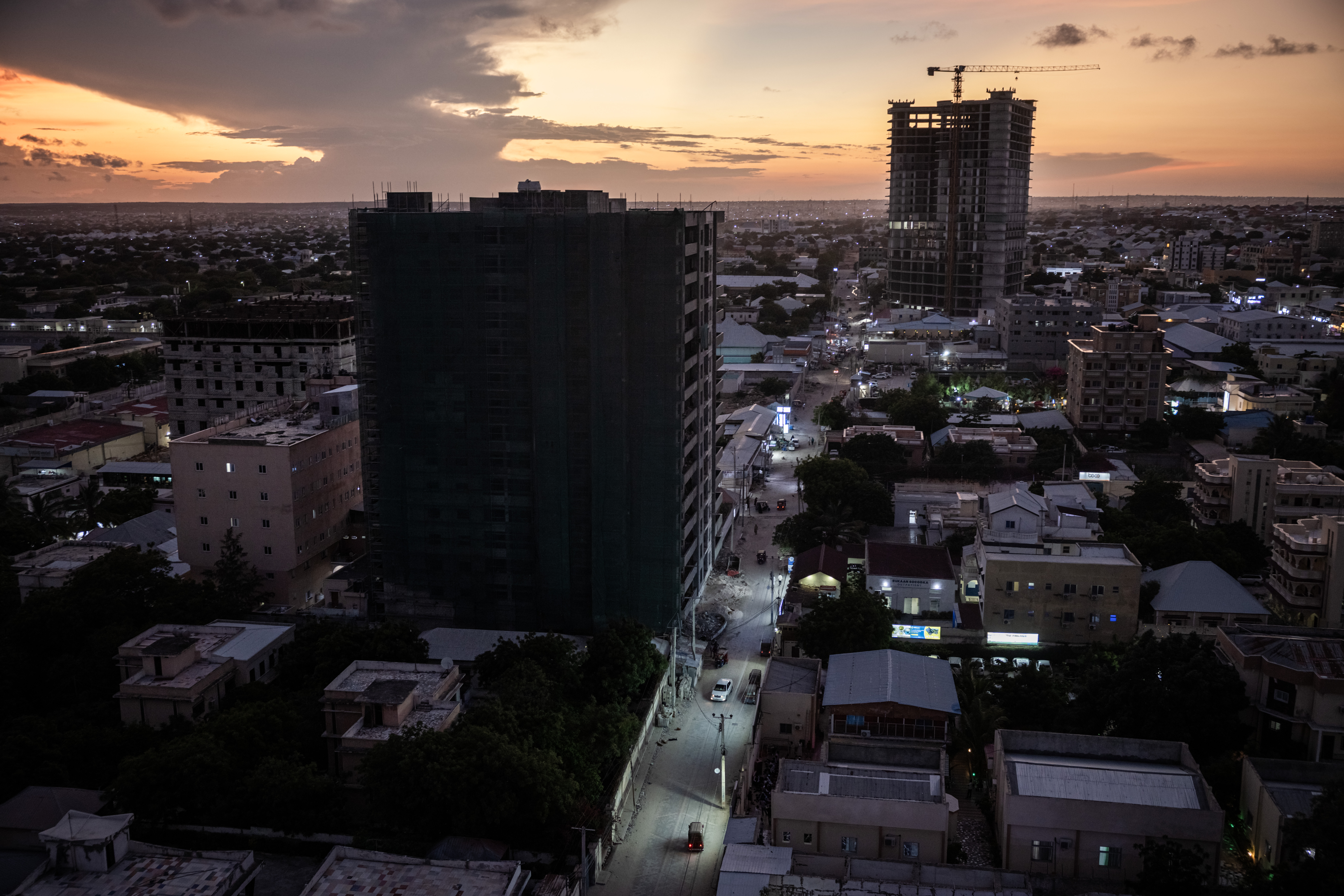 MOGADISHU, SOMALIA - APRIL 25: Construction work is seen from the top of a high-rise building, on April 25, 2025 in Mogadishu, Somalia. There are concerns of a jihadist resurgence in Somalia amid growing attacks by the militant group Al-Shabaab, which has been fighting the government for nearly 20 years and controls swathes of the southern and central parts of the country. (Photo by Ed Ram/Getty Images)