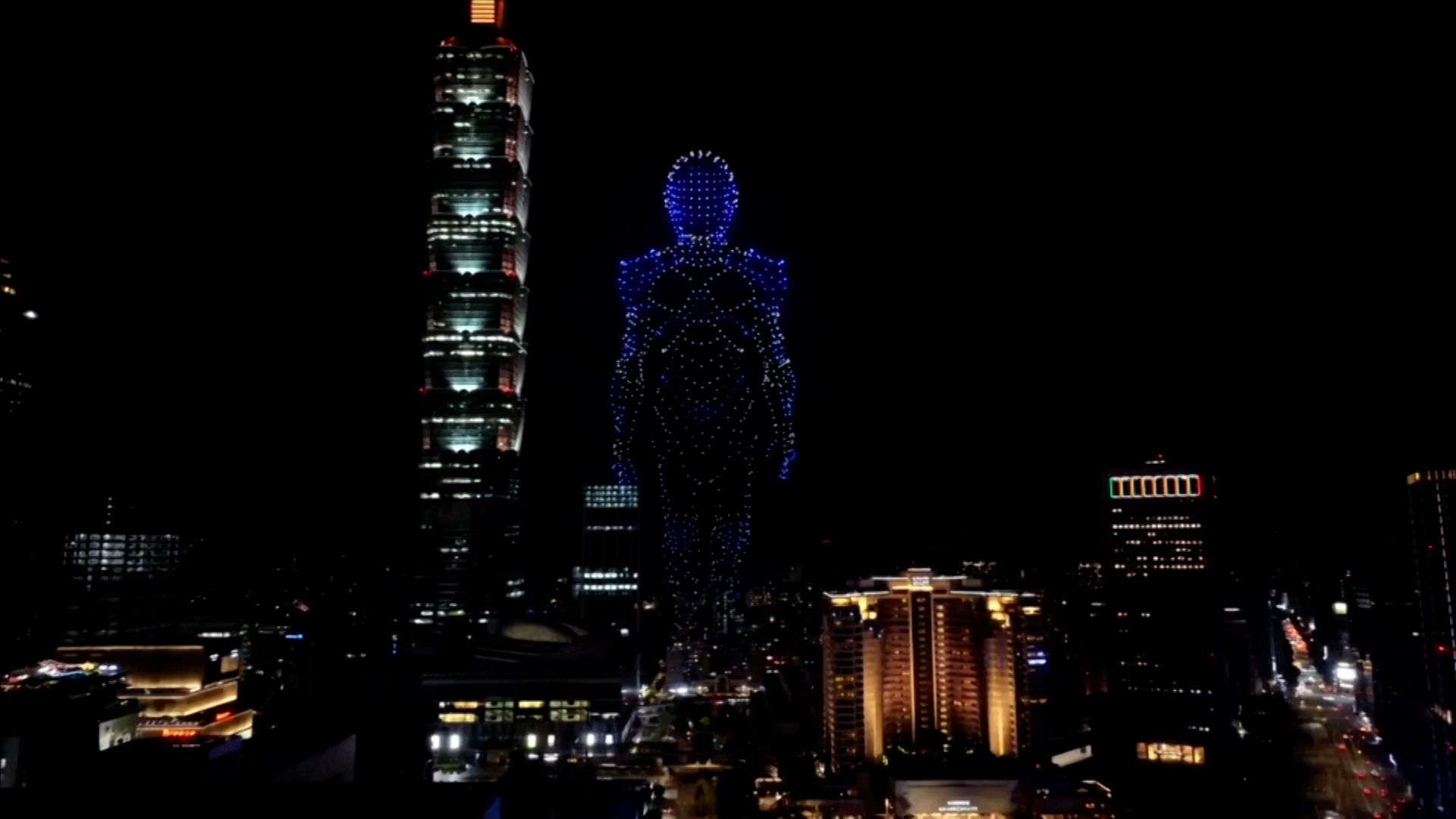 A swarm of drones lit up the evening sky near Taiwan&rsquo;s Taipei 101 skyscraper in a dazzling display depicting a giant robot, a sports car, and Earth. The light show was part of Computex Taipei, one of Asia&rsquo;s largest technology exhibitions. [Taiwan Computer Association/Reuters]