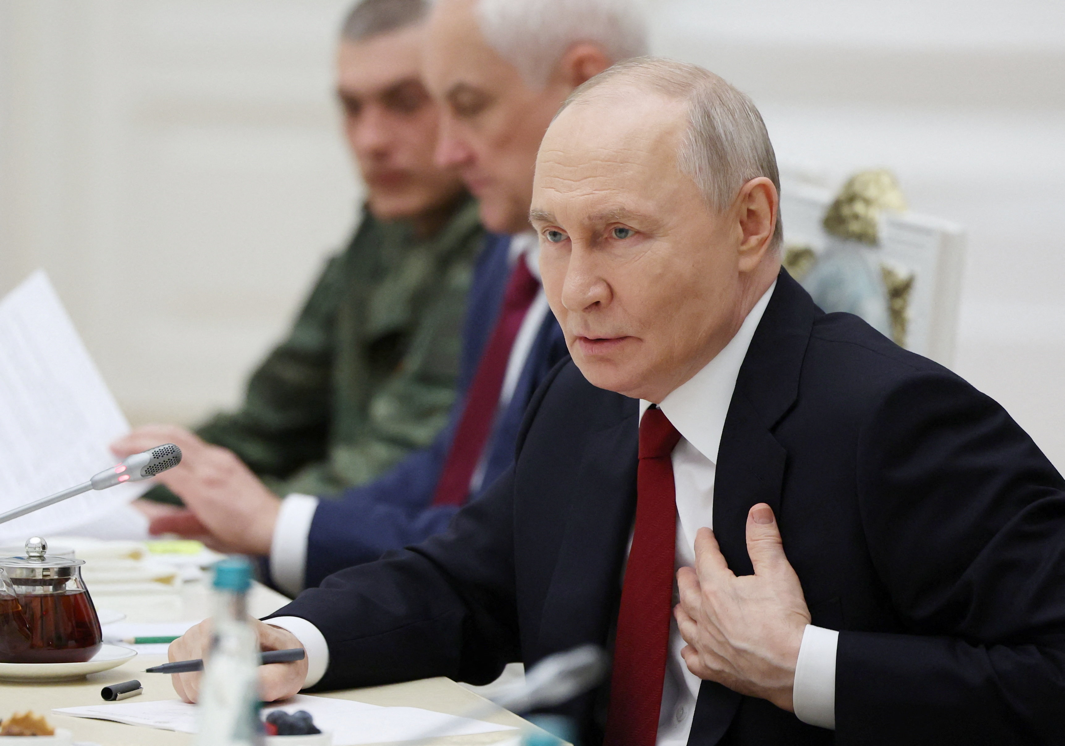 Russia's President Vladimir Putin attends a meeting with service members of the Russian armed forces involved in the country's military campaign in Ukraine, following an award ceremony marking Russia Day national holiday at the Kremlin in Moscow, Russia, June 12, 2026. Sputnik/Vyacheslav Prokofyev/Pool via REUTERS ATTENTION EDITORS - THIS IMAGE WAS PROVIDED BY A THIRD PARTY.